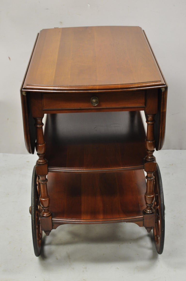 Pennsylvania House Cherry Wood Drop Leaf Rolling Tea Cart Server with