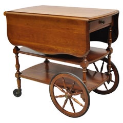 Pennsylvania House Cherry Wood Drop Leaf Rolling Tea Cart Server with Drawer