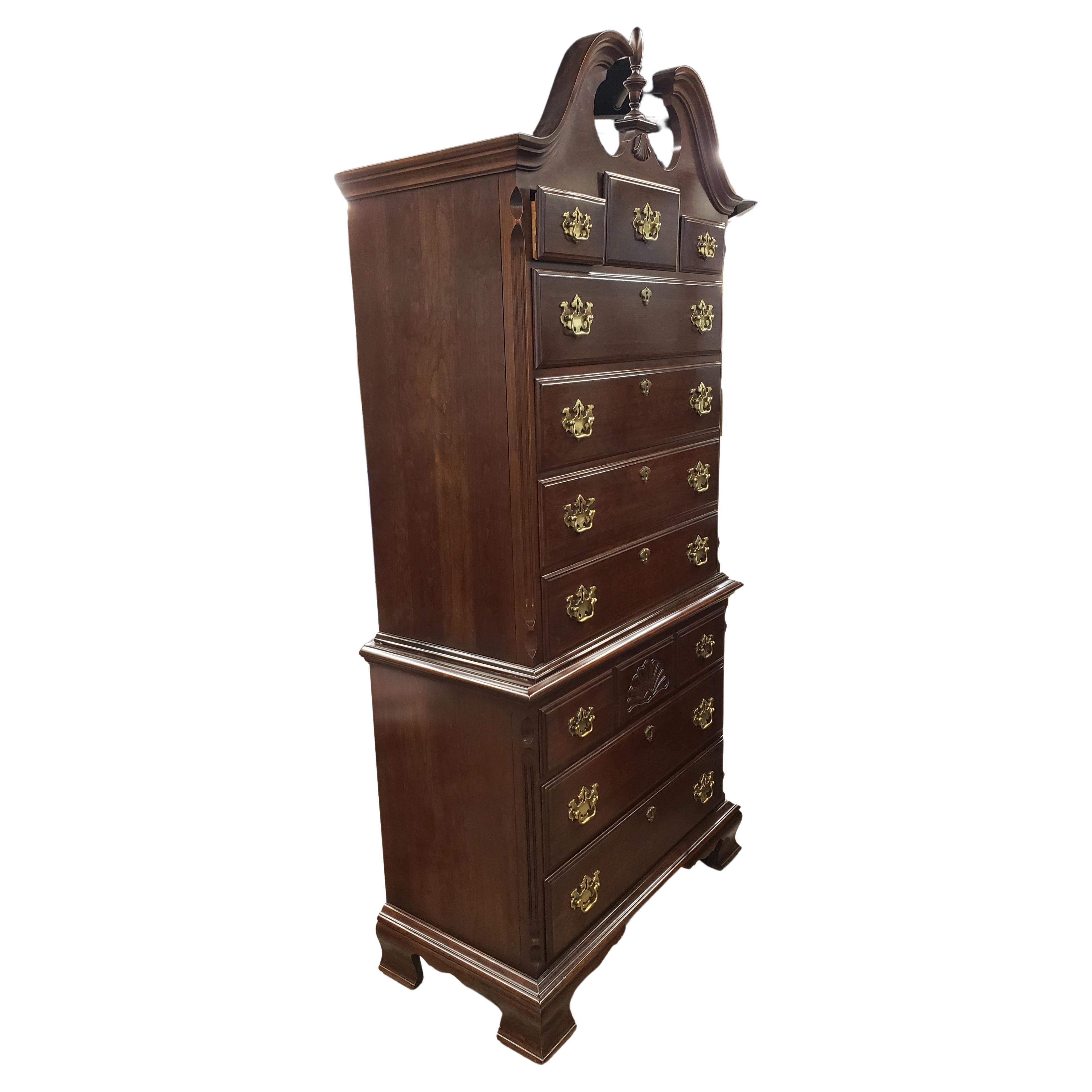 A rare Pennsylvania House Chippendale Chest on Chest with Bonnet Top chest of drawers in excellent vintage  condition. Very clean in and out. All 10 drawers are dovetailed, including the top 3 drawers. Measures 78 3/8