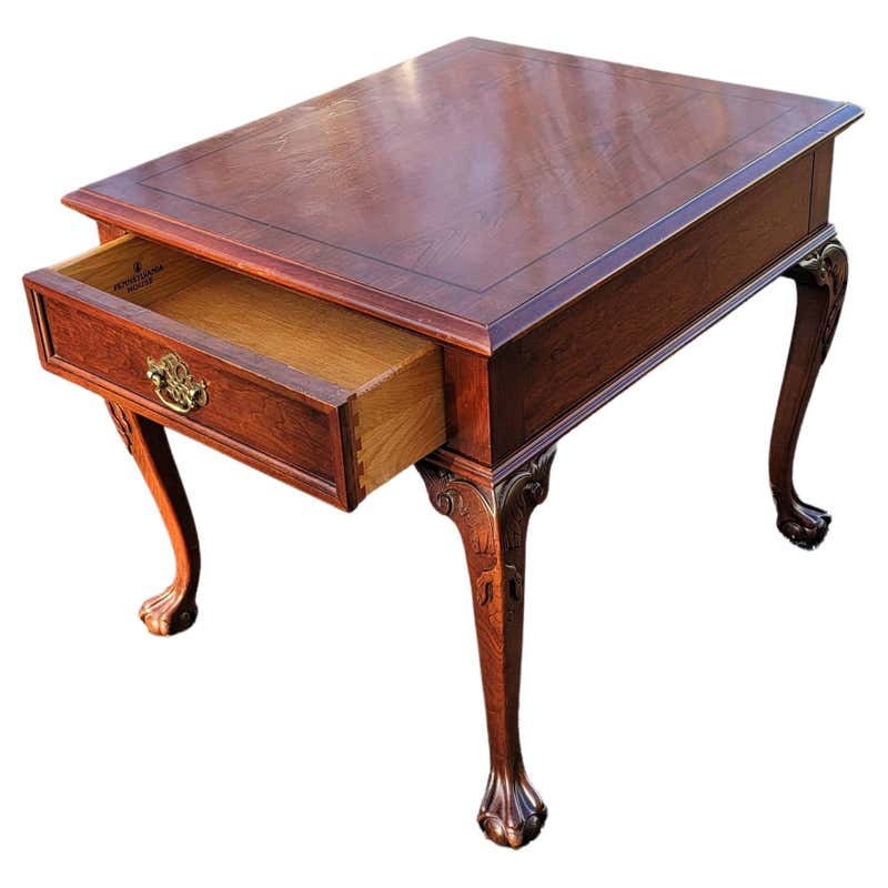 Lovely Flamed Hardwood Gallery Rail Side Table Claw and Ball Feet ...