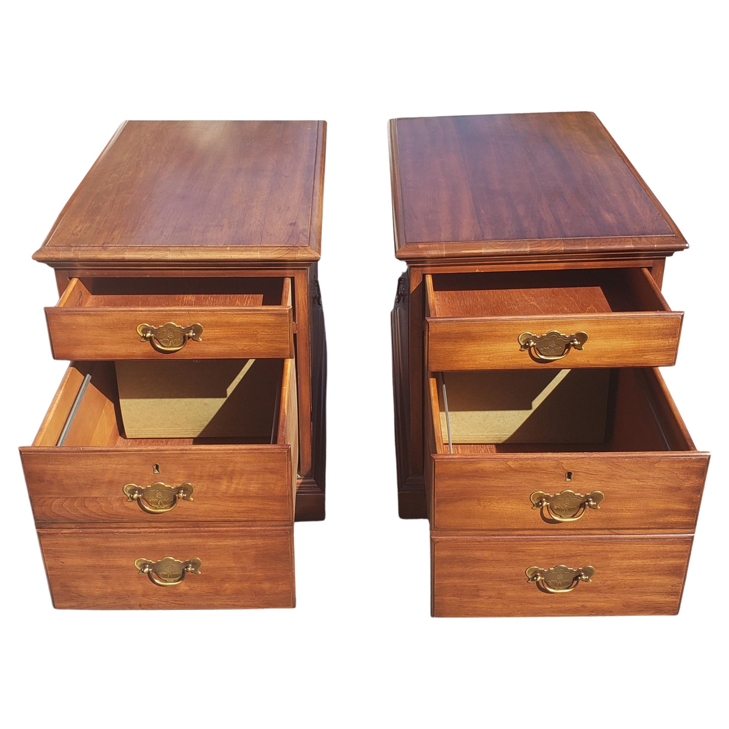 Pennsylvania House Executive Chippendale Solid Cherry Filing Cabinet, Pair 1970s For Sale 3