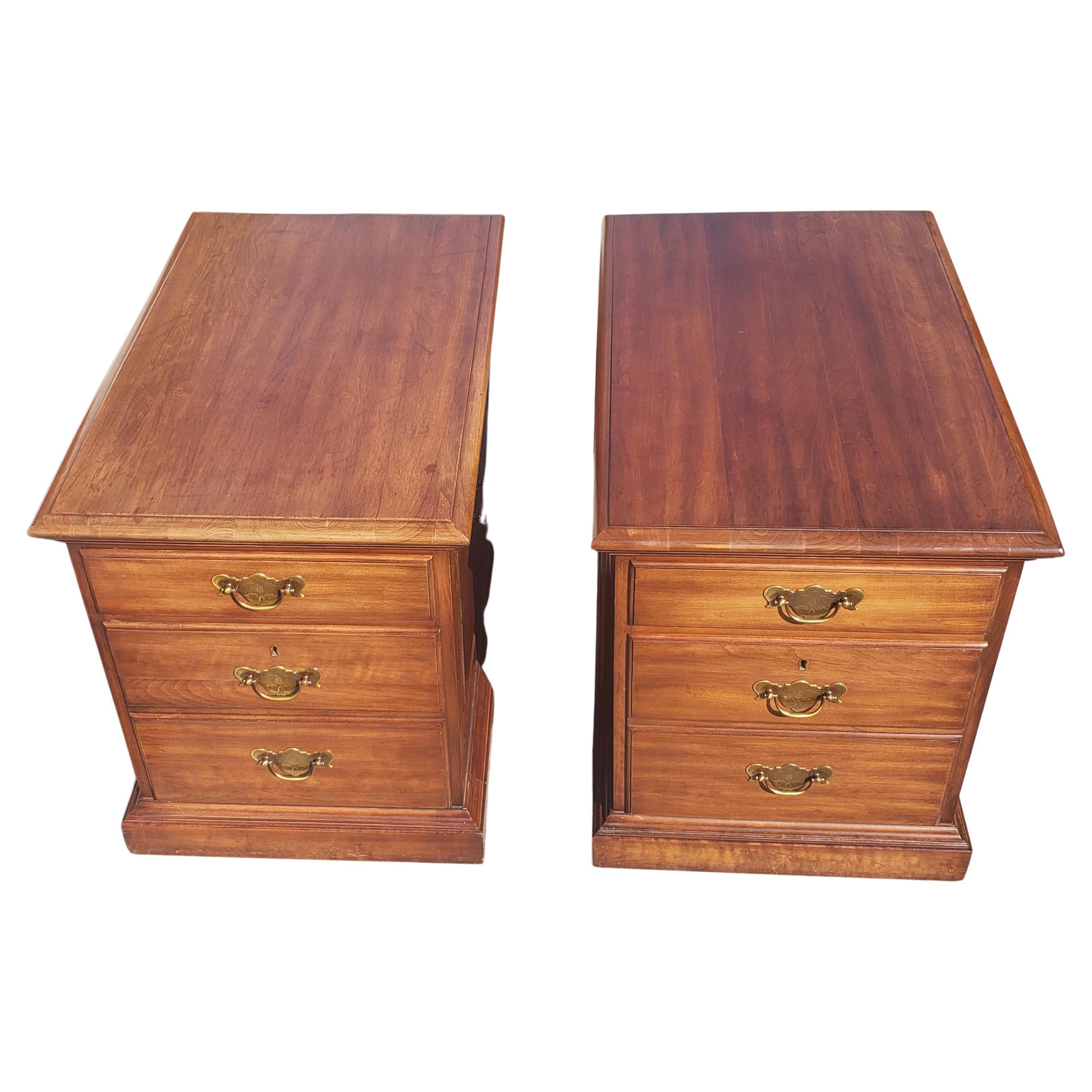 American Pennsylvania House Executive Chippendale Solid Cherry Filing Cabinet, Pair 1970s For Sale
