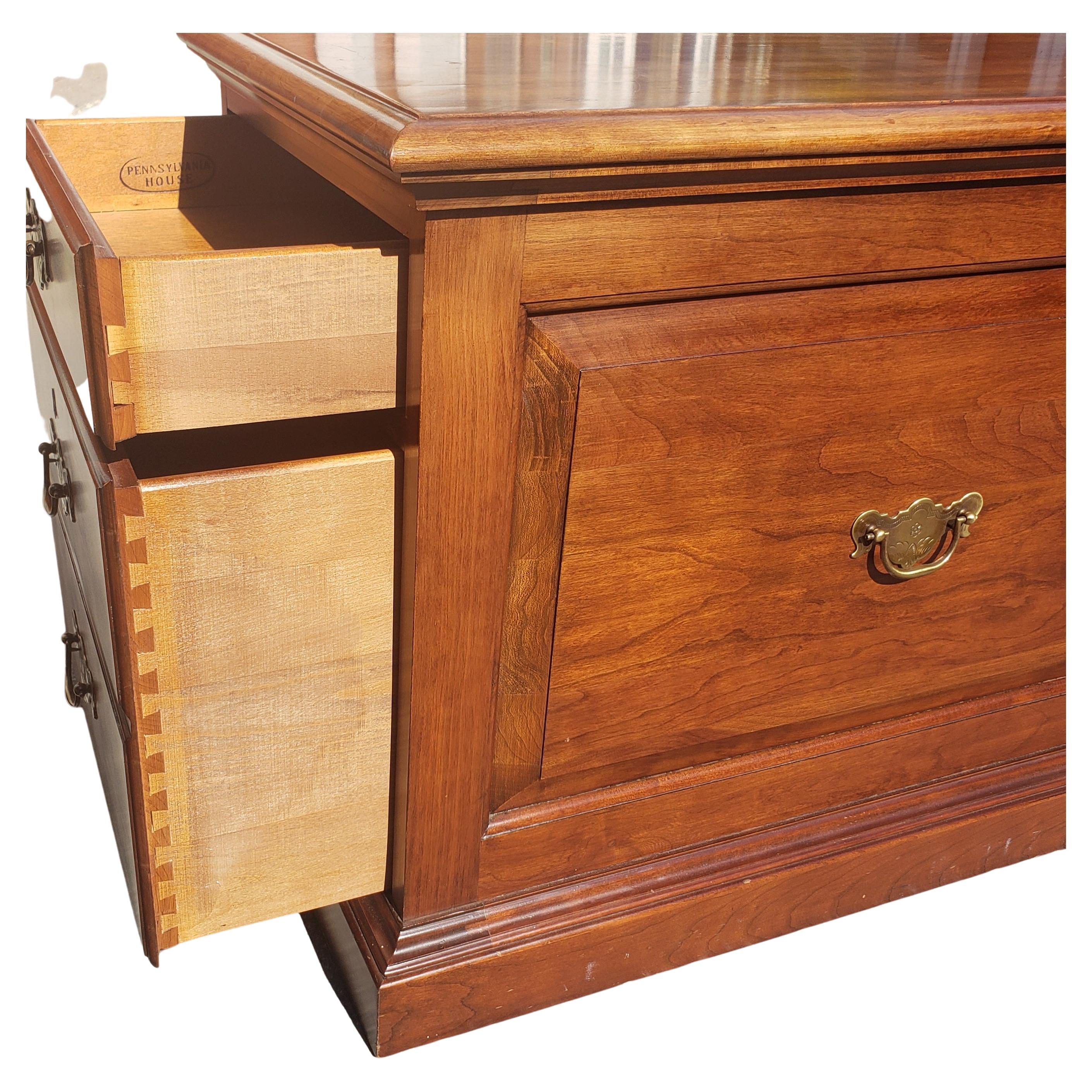 Pennsylvania House Executive Chippendale Solid Cherry Filing Cabinet, Pair 1970s For Sale 1