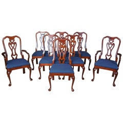 Vintage Pennsylvania House Queen Anne Solid Cherry Dining Room Chairs Blue Set of 8