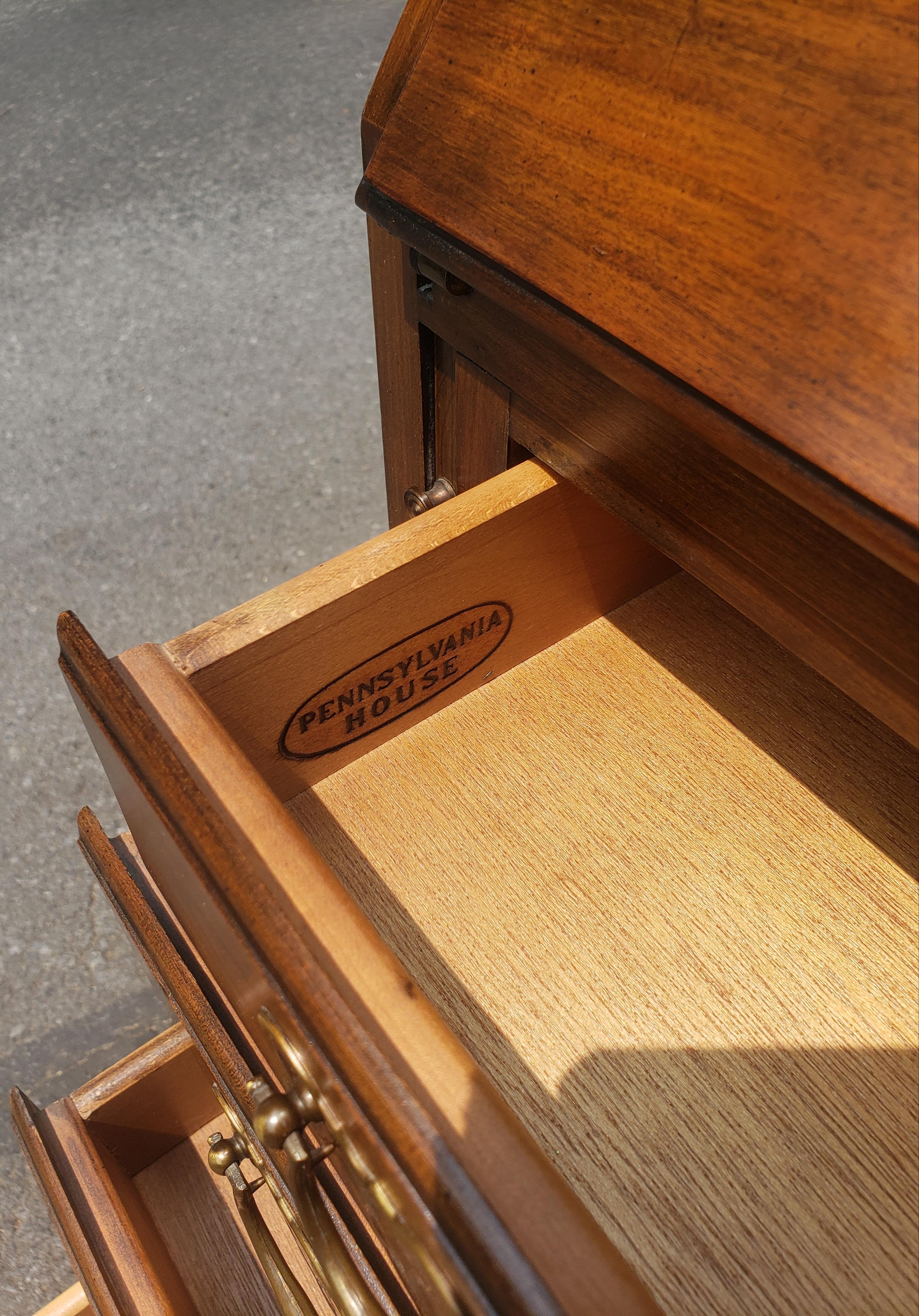 Brass Pennsylvania House Slant Front 4-Drawer Cherry Secretary Desk with Lock For Sale