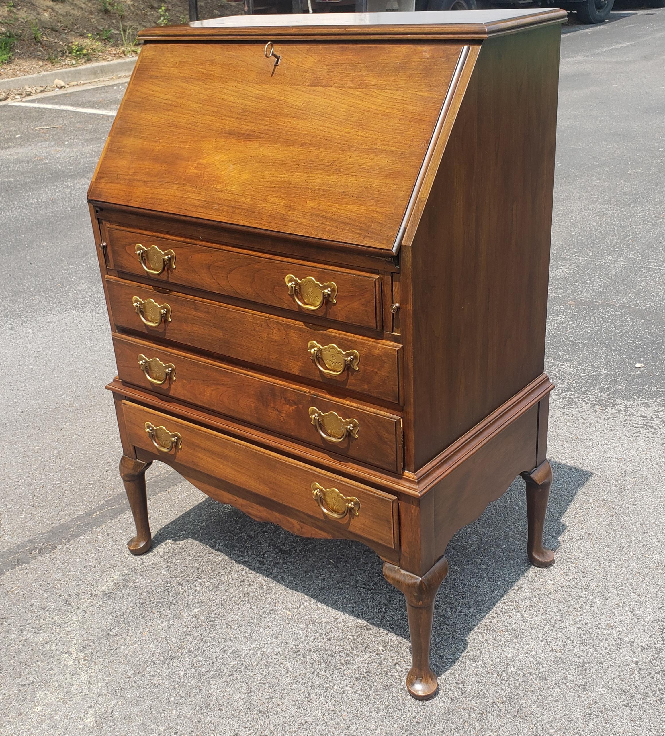 American Pennsylvania House Slant Front 4-Drawer Cherry Secretary Desk with Lock For Sale
