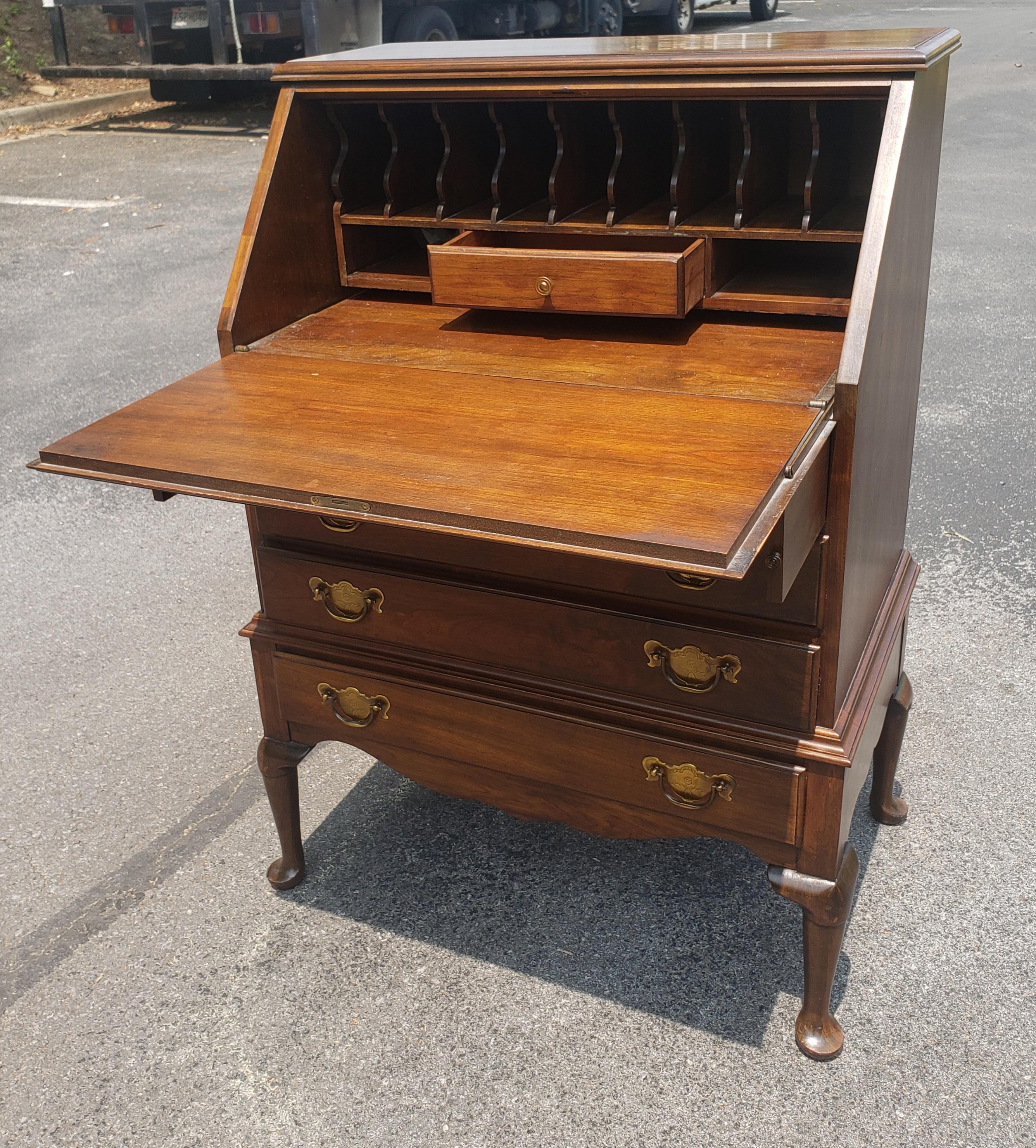 Stained Pennsylvania House Slant Front 4-Drawer Cherry Secretary Desk with Lock For Sale