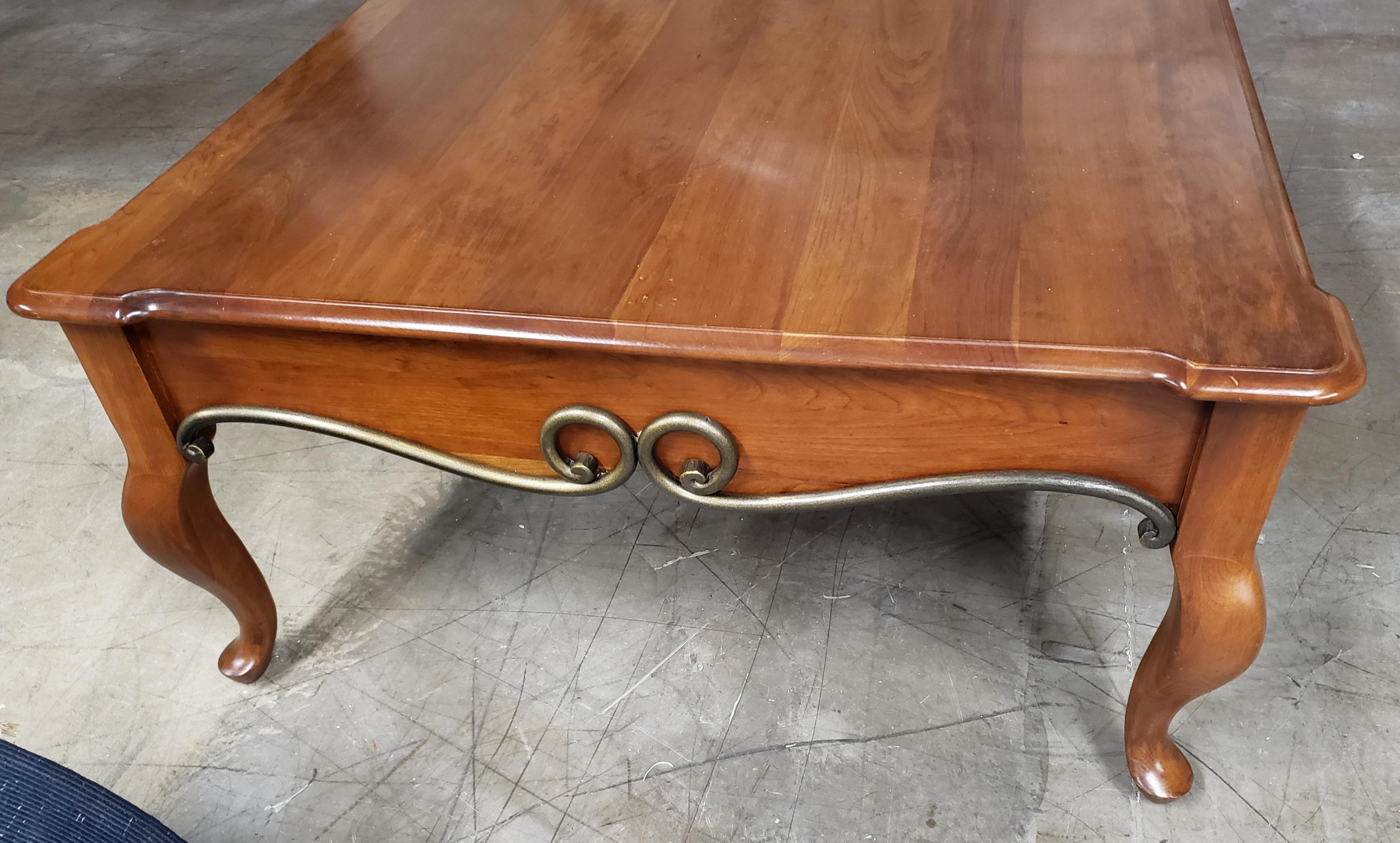 Queen Anne Pennsylvania House Solid Cherry and Patinated Metal Coffee Table For Sale