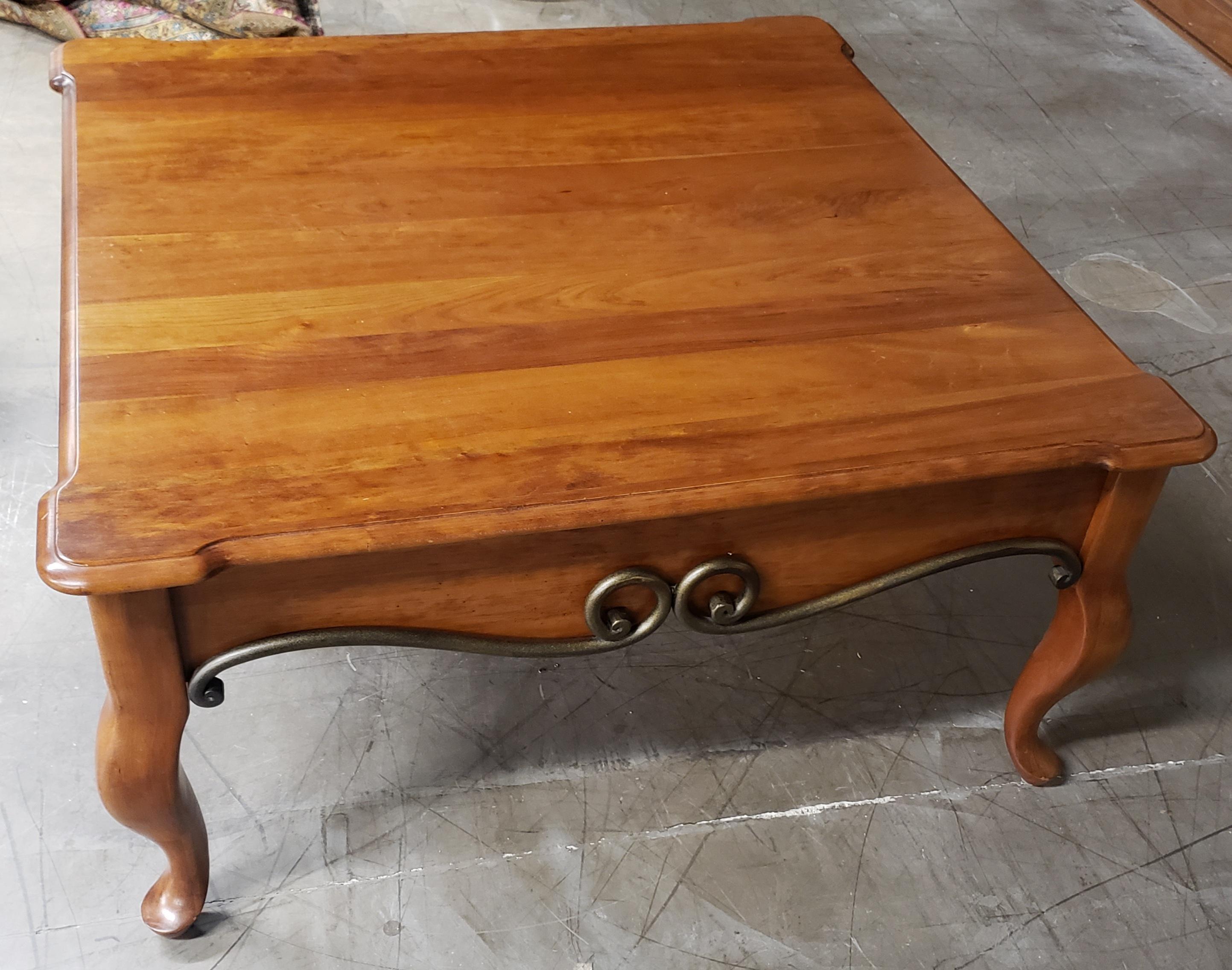 American Pennsylvania House Solid Cherry and Patinated Metal Coffee Table For Sale