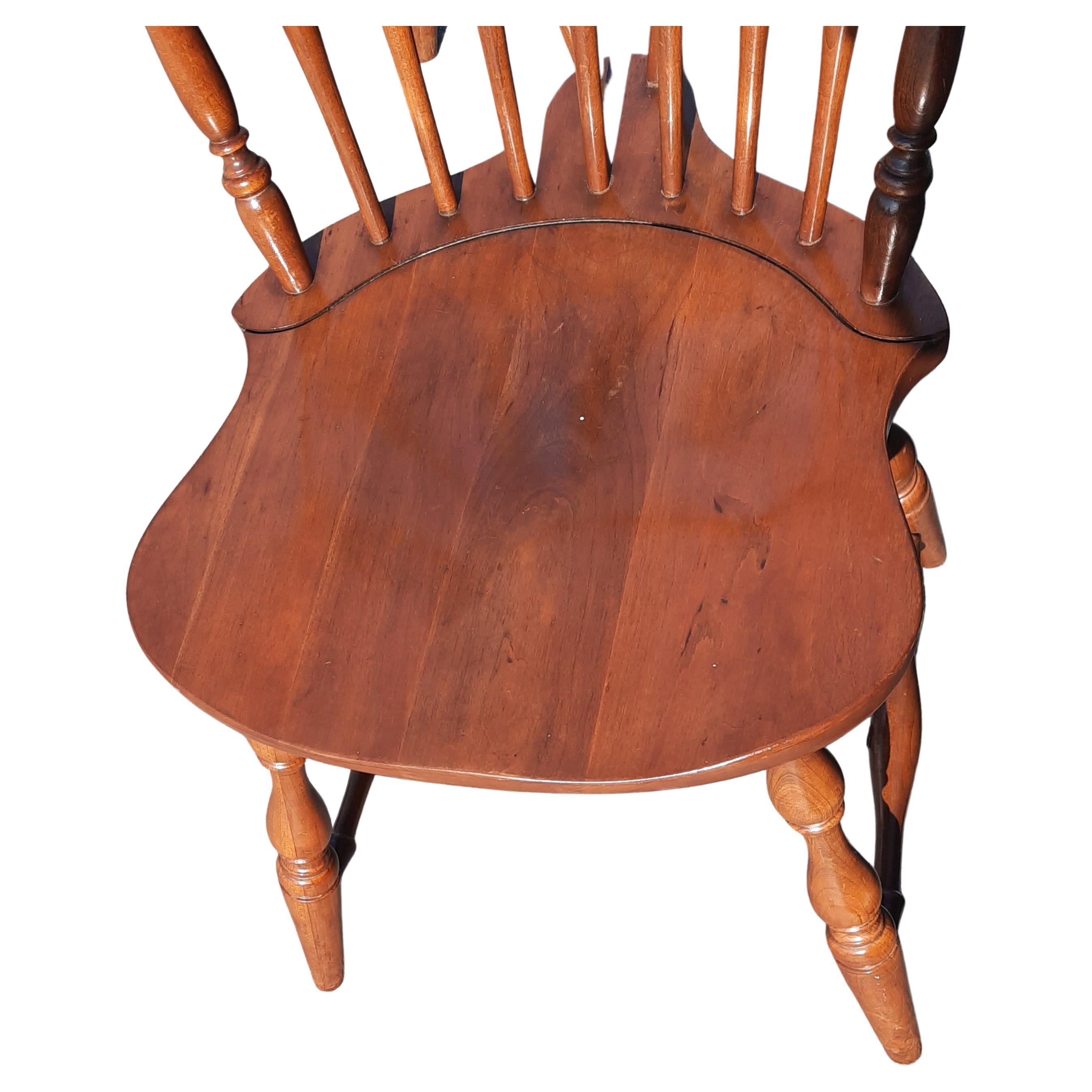 American Colonial Pennsylvania House Solid Cherry Fiddleback Brace Back Windsor Chairs, C. 1940s