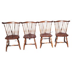 Vintage Pennsylvania House Solid Cherry Fiddleback Brace Back Windsor Chairs, C. 1940s