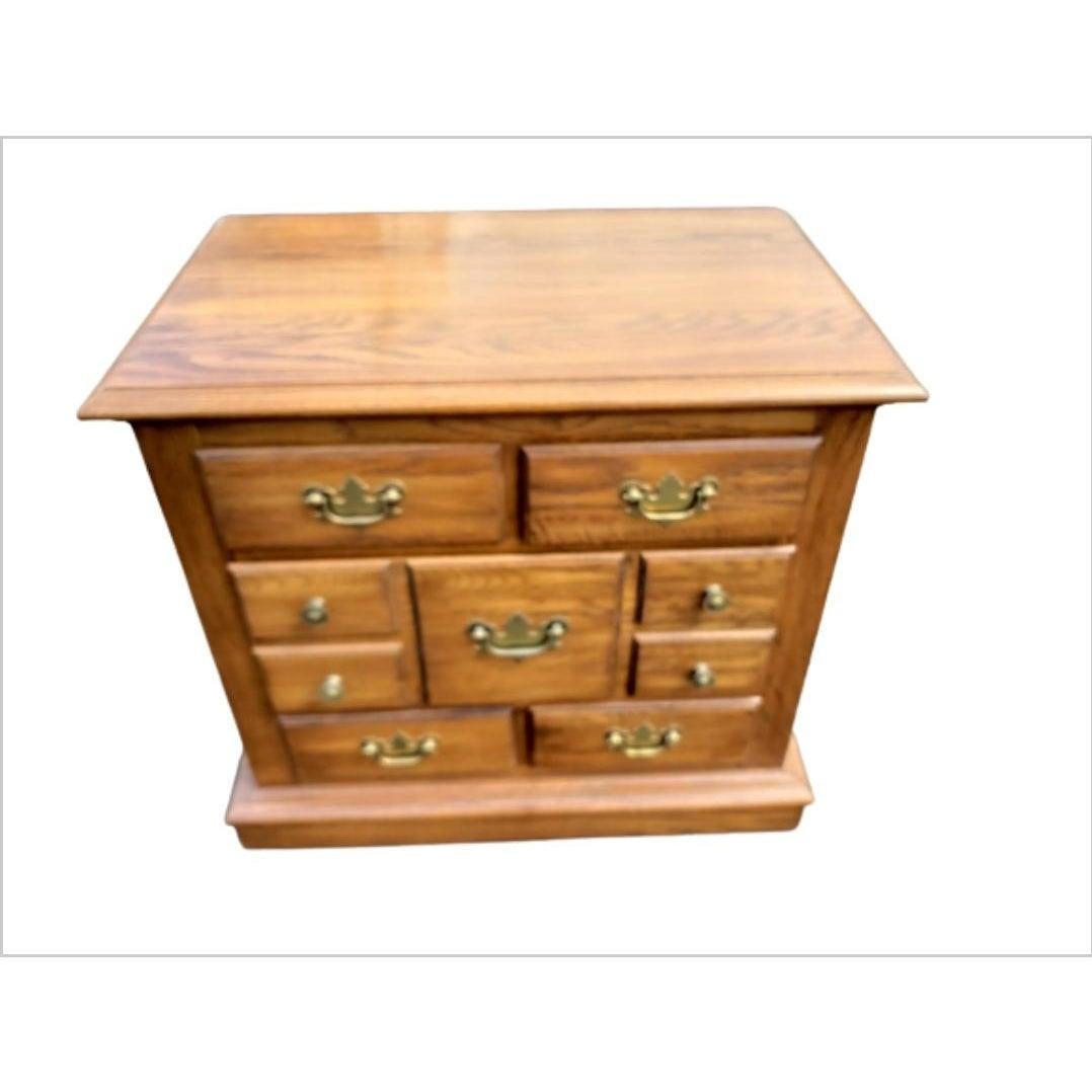Rare 5 drawer nightstand by Pennsylvania House. Four small drawers and large drawer. Finished in back as well. Side handles. Measures 26