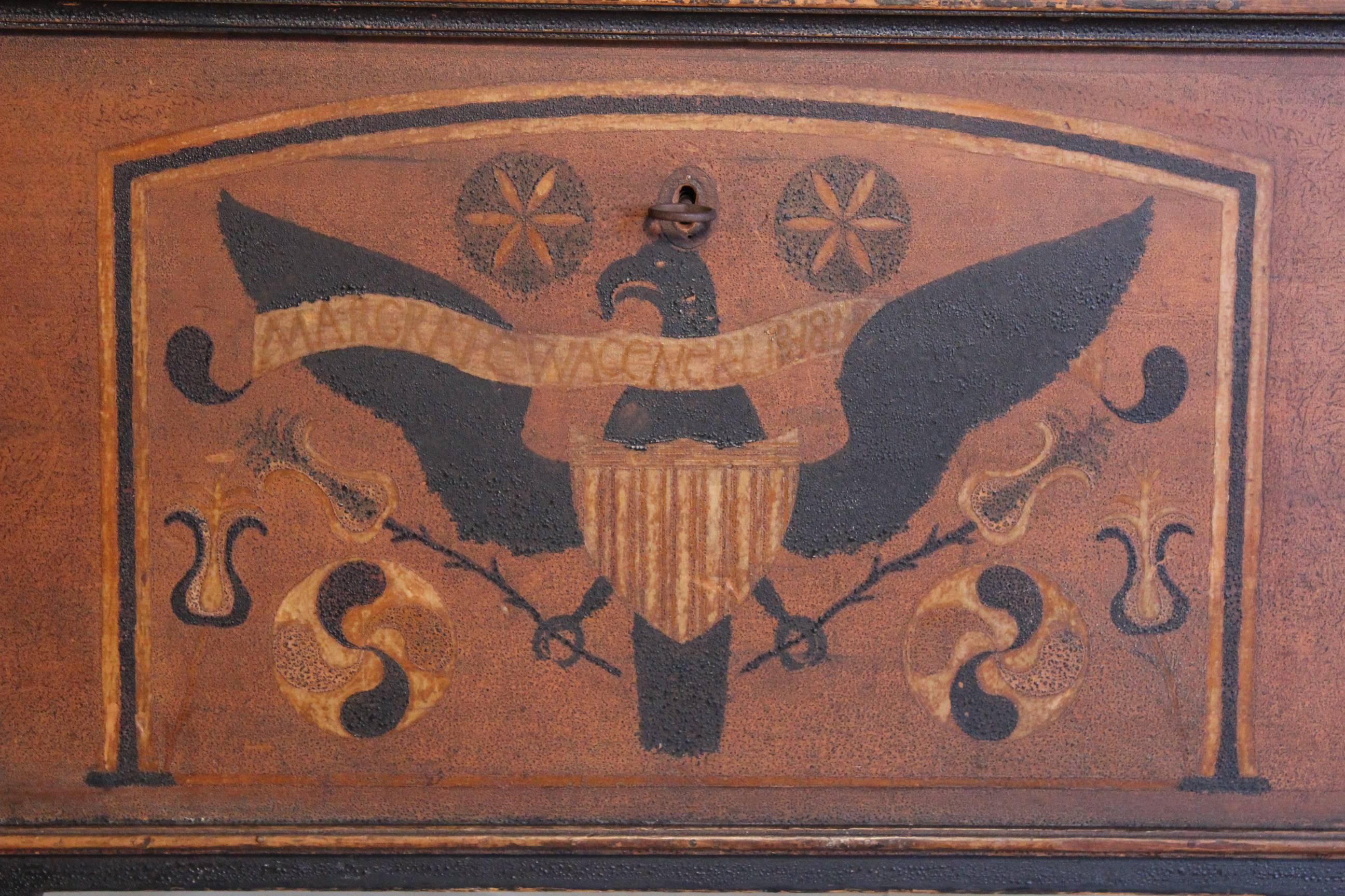 Pennsylvania Polychrome and Eagle Decorated Pine Blanket Chest In Good Condition For Sale In New Hope, PA