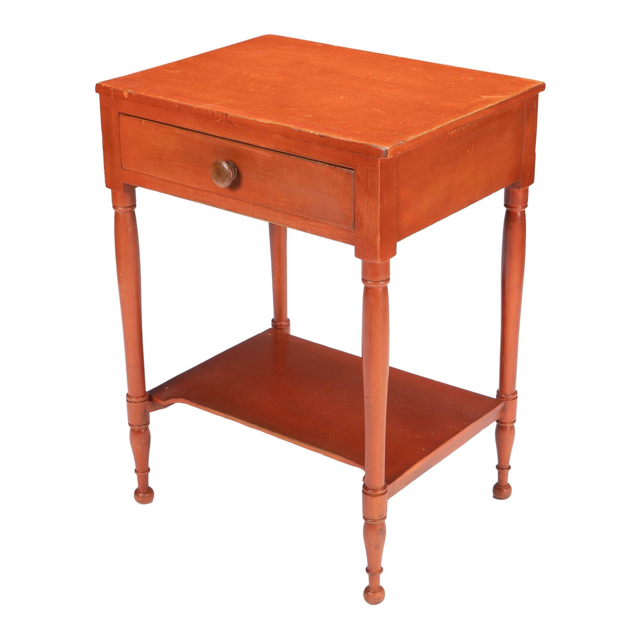 Pennsylvania Sheraton Oxide Stained One Drawer Stand with Stretcher Shelf '1820' For Sale 4