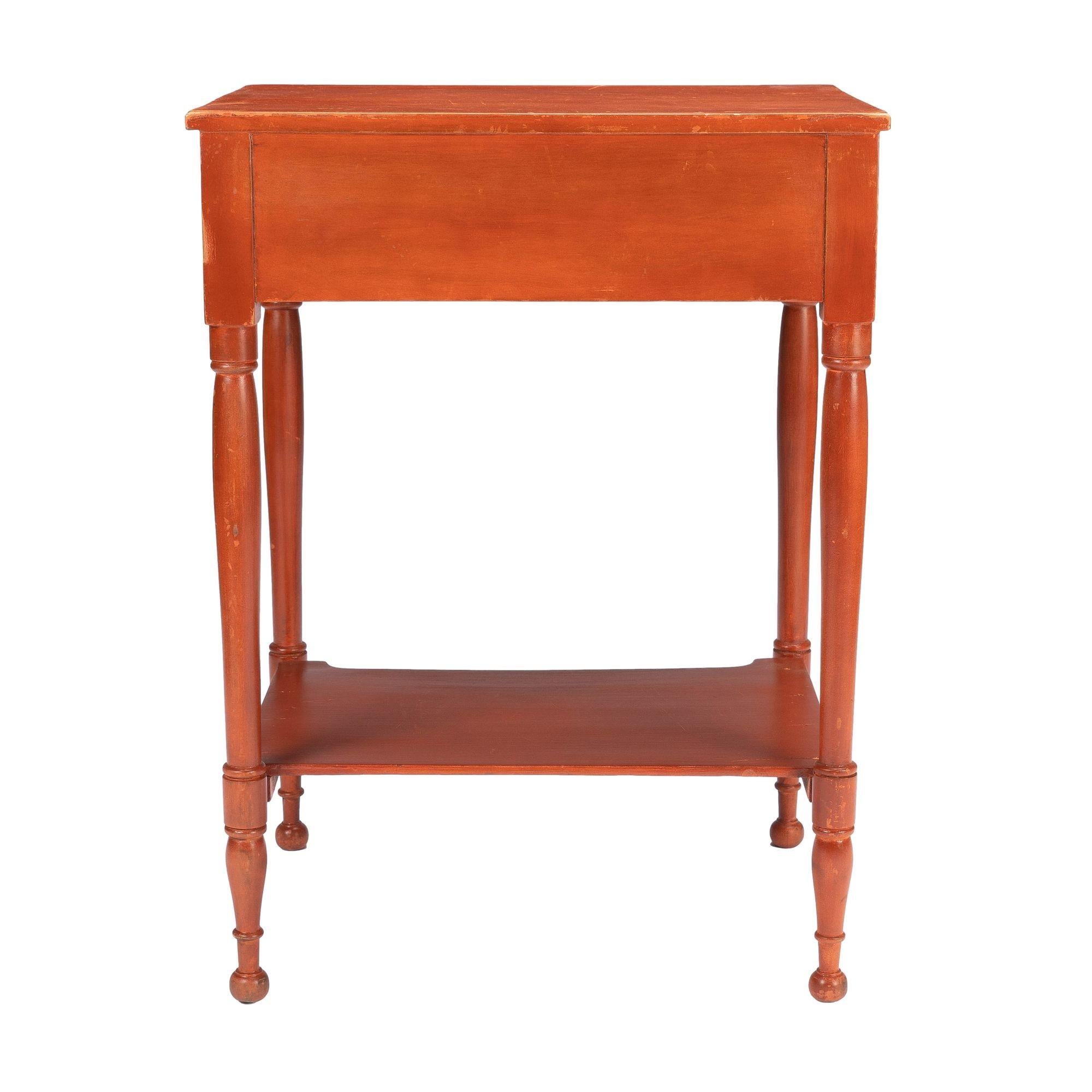 19th Century Pennsylvania Sheraton Oxide Stained One Drawer Stand with Stretcher Shelf '1820' For Sale