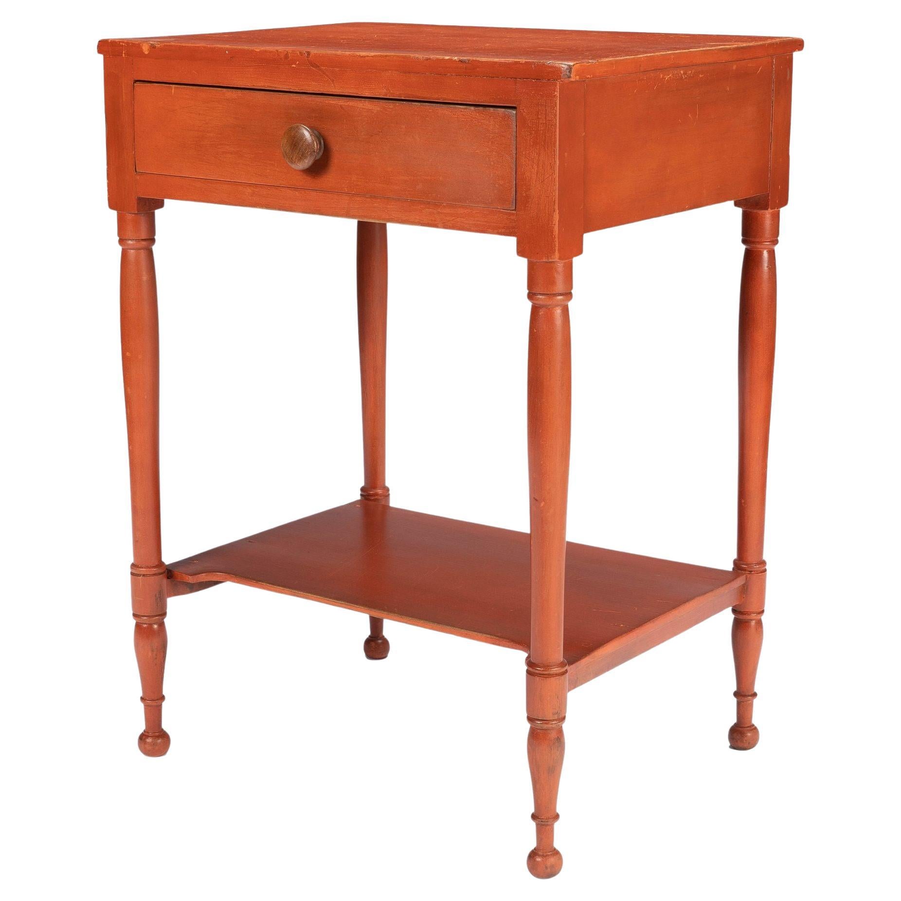 Pennsylvania Sheraton Oxide Stained One Drawer Stand with Stretcher Shelf '1820' For Sale