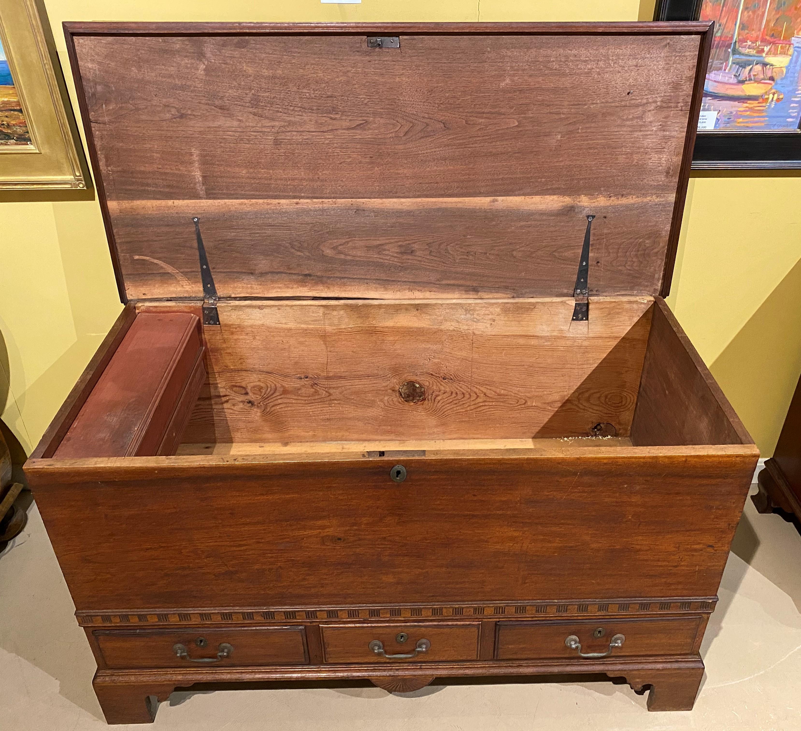 American Pennsylvania Walnut Country Blanket Chest with 3 Drawers For Sale
