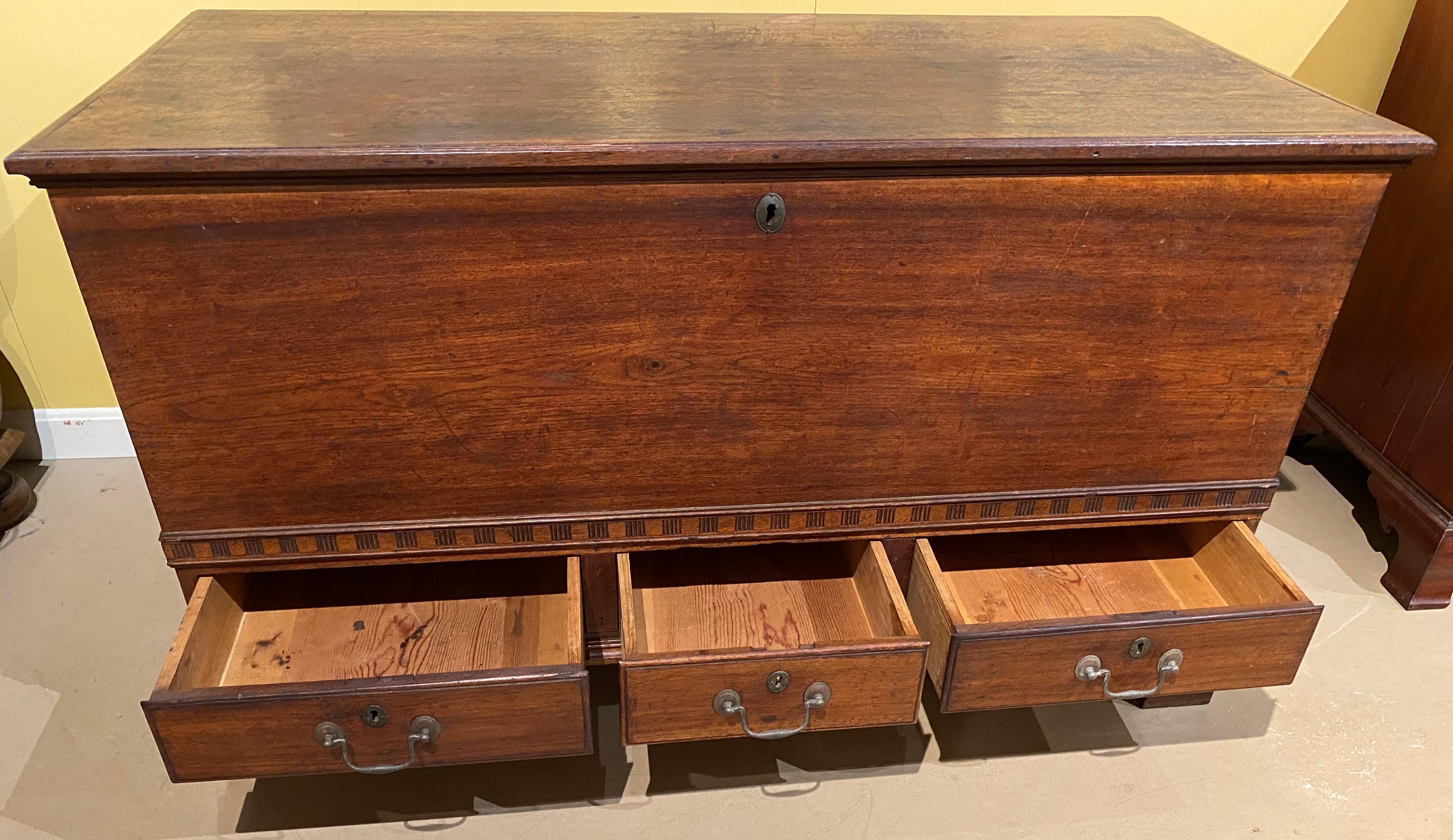 19th Century Pennsylvania Walnut Country Blanket Chest with 3 Drawers For Sale