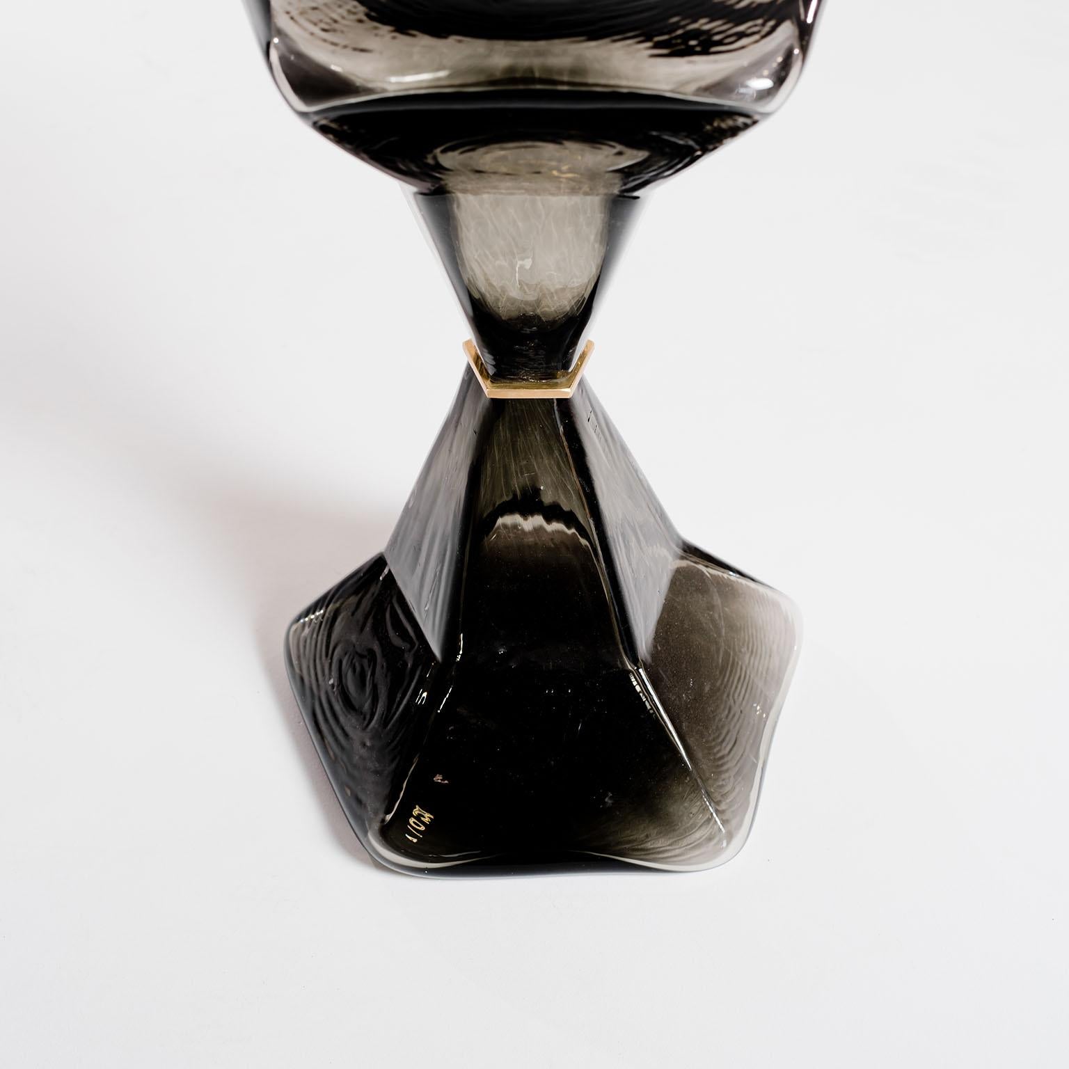 Modern Penny High Table, Artisan Blown Glass, Brass Cuff, by Dean and Dahl