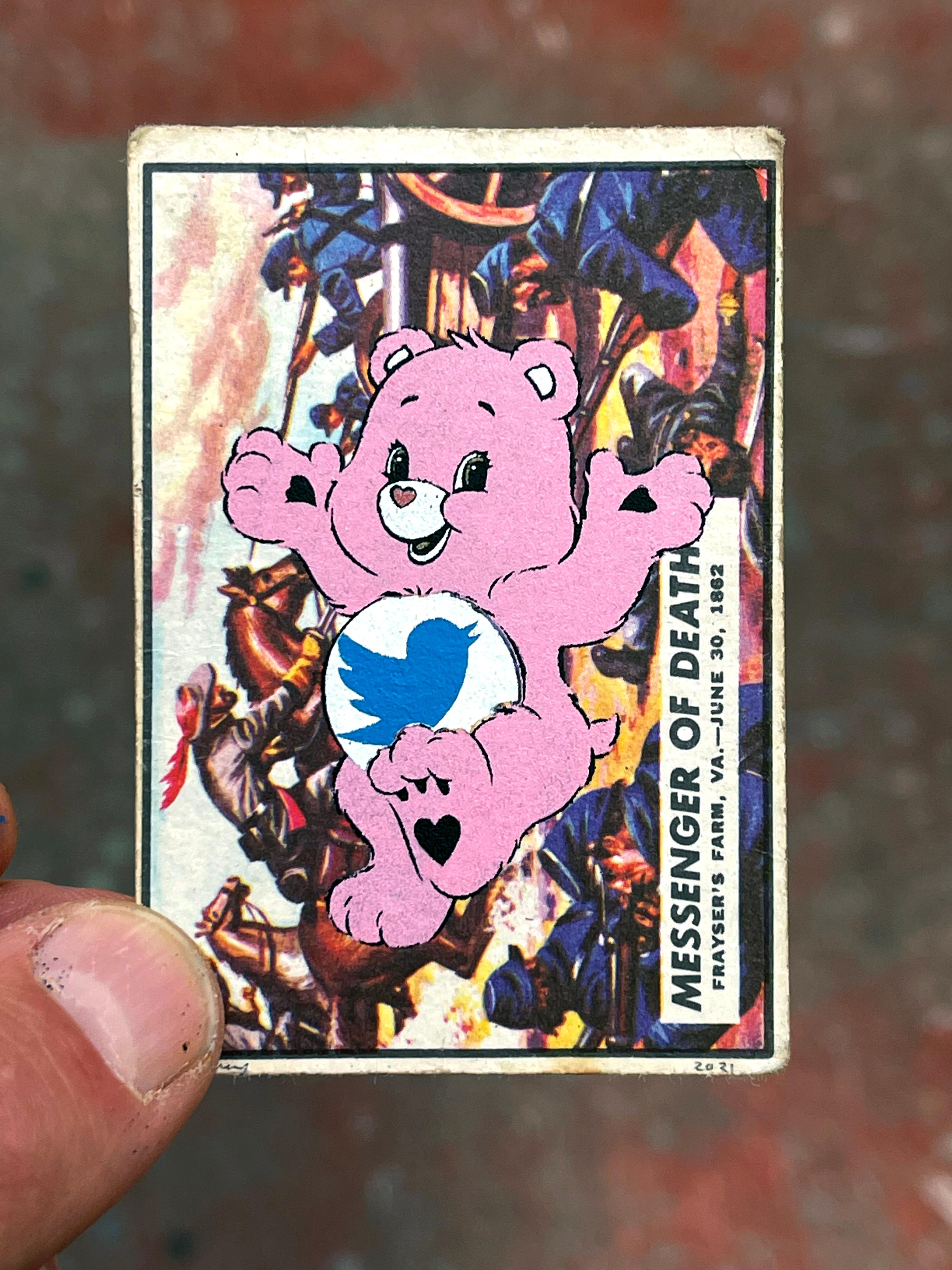 Penny Figurative Painting - "Care Bear Warfare - Messenger of Death" Twitter (FRAMED) in black