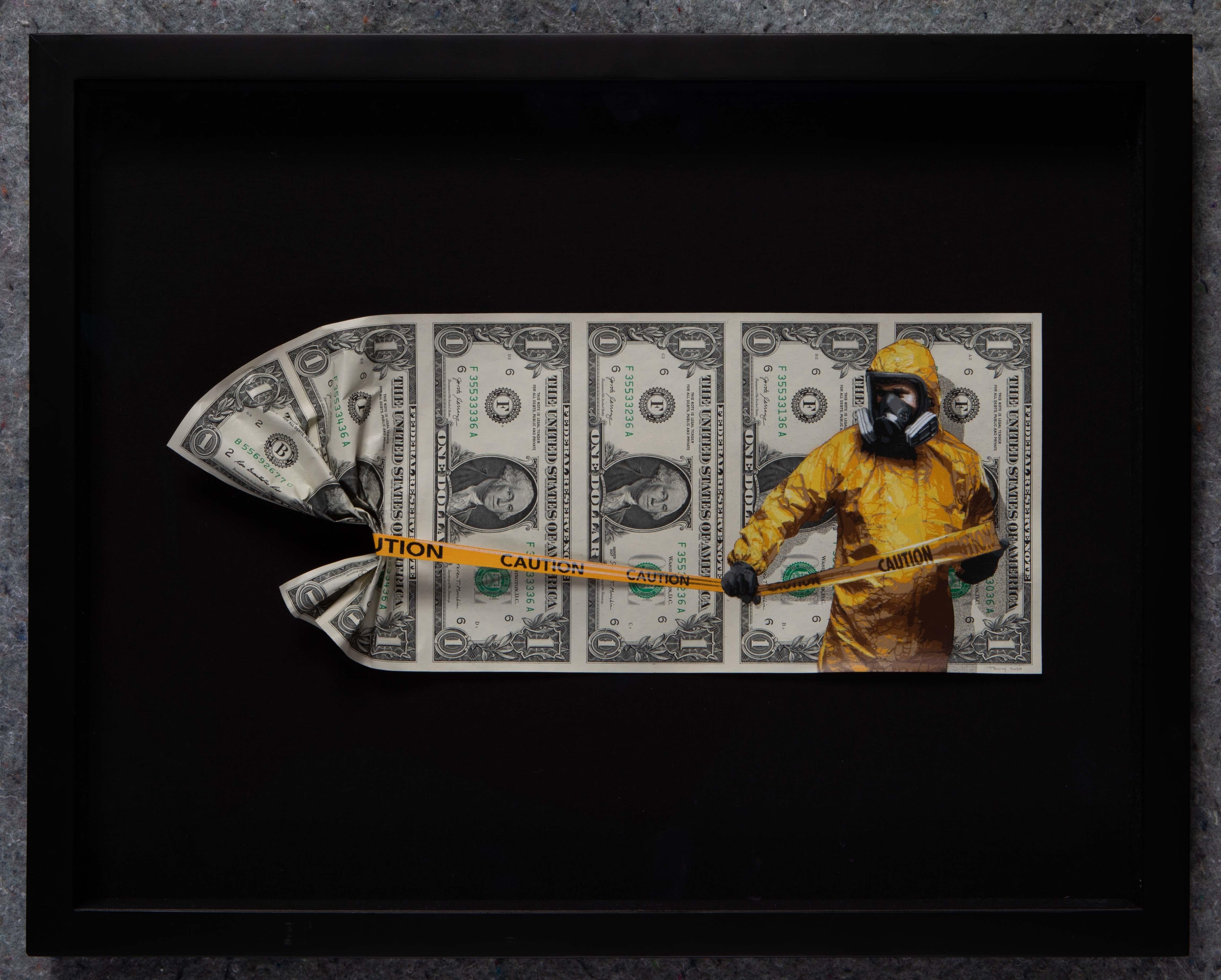 Three Pieces: Protected Interest, Dirty Money -One Dollar & Drain -Fifty Dollar - Mixed Media Art by Penny