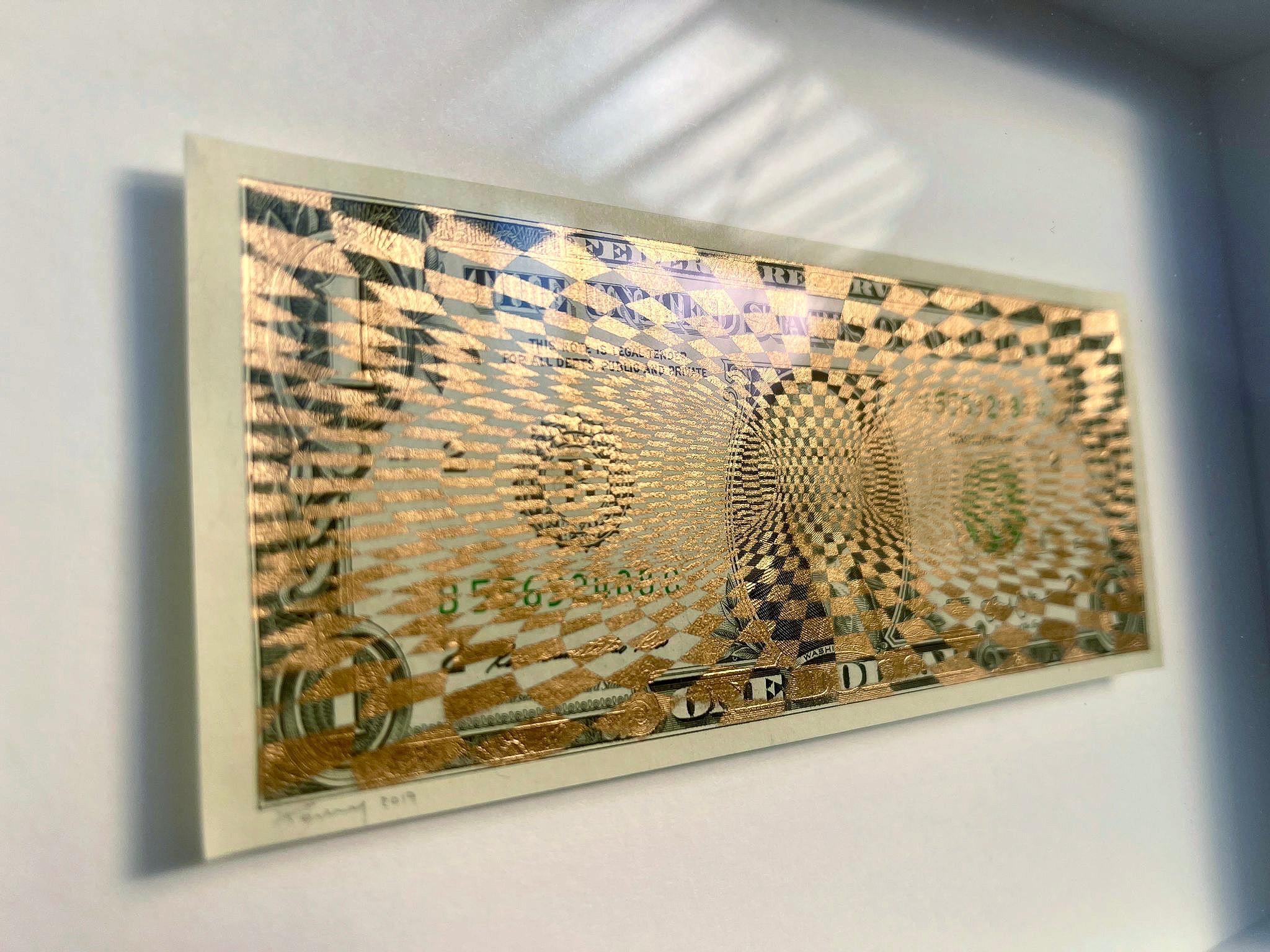 street art contemporanea pop art vernice spray oro bianco interno valuta - Painting Astratto di Penny
