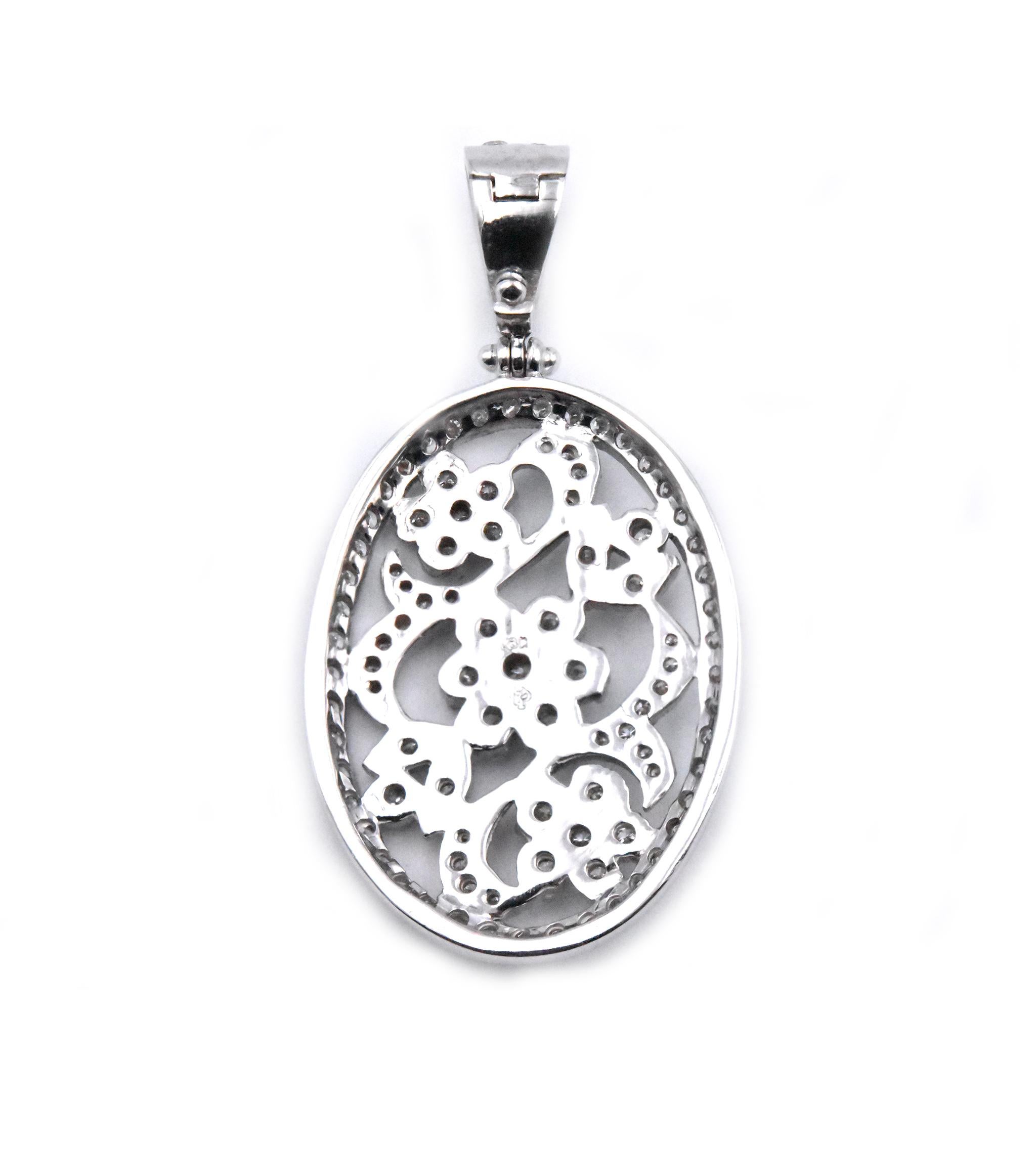 Penny Preville 18 Karat White Gold Diamond Floral Filigree Pendant In Excellent Condition In Scottsdale, AZ