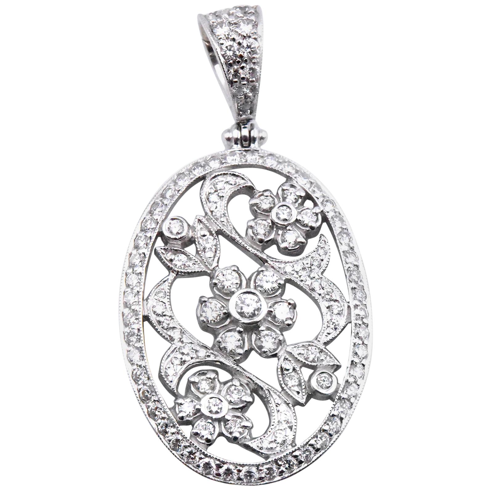 Penny Preville 18 Karat White Gold Diamond Floral Filigree Pendant