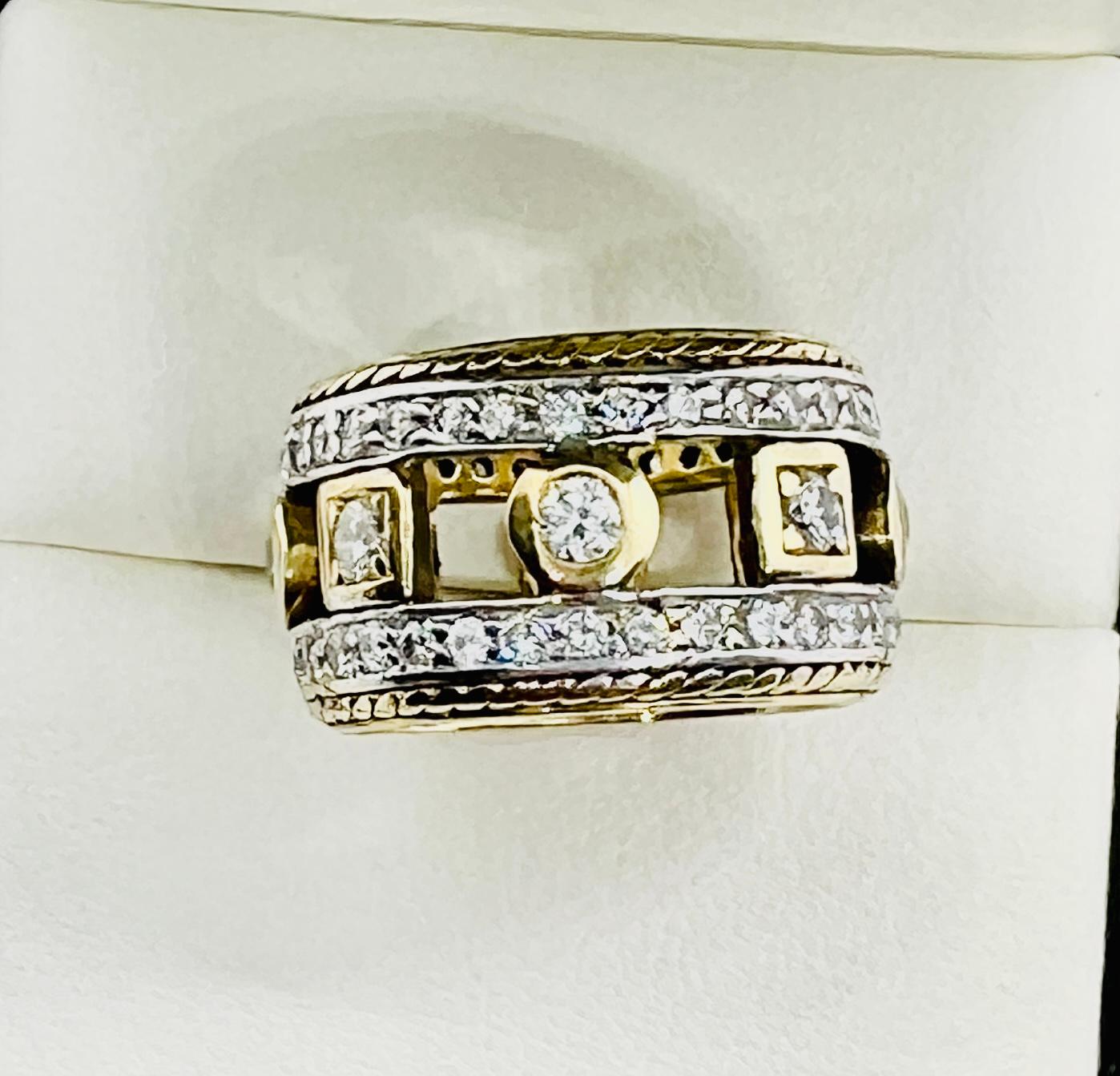 Women's or Men's Penny Preville 18k White & Yellow Gold & Diamond Open Band Ring For Sale