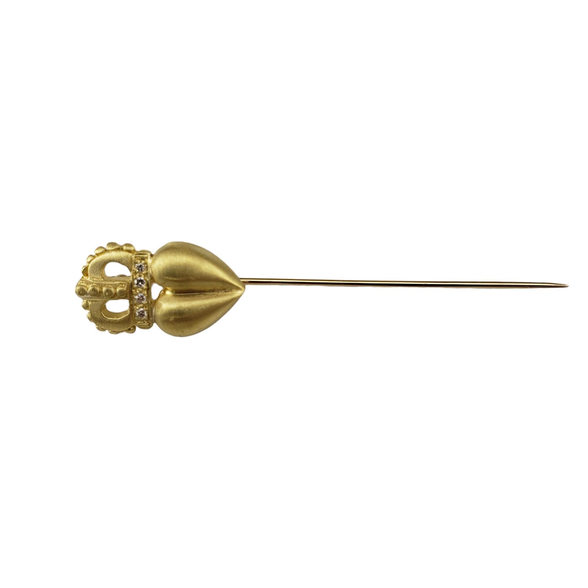 Penny Preville 18K Yellow Gold and Diamond Claddagh Stick Pin #17106 In Good Condition In Washington Depot, CT