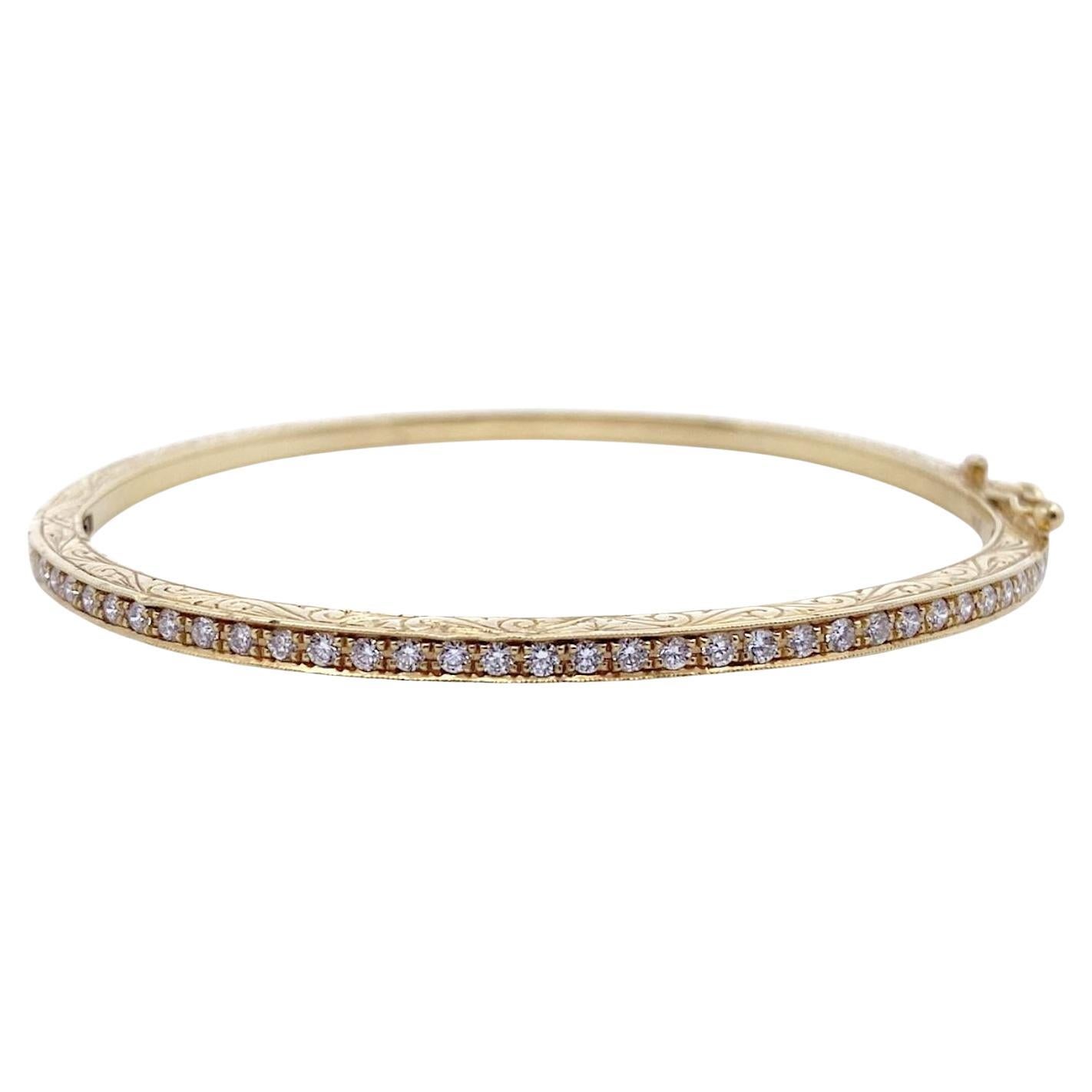 Penny Preville 18K Yellow Gold Engraved Diamond Bangle Bracelet