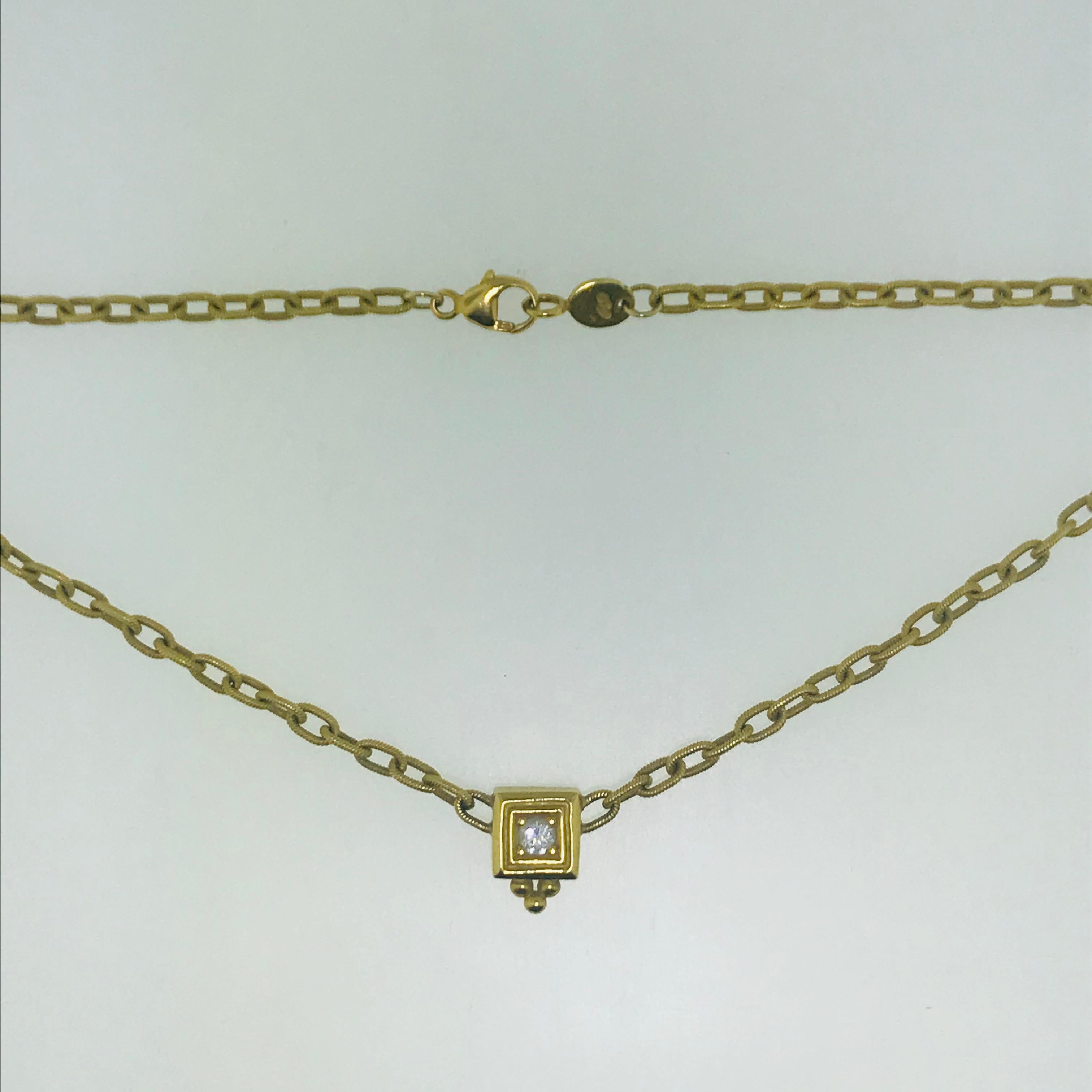 Penny Preville .20 Carat Diamond Necklace in 18 Karat Yellow Gold Pendant Chain In New Condition In Austin, TX