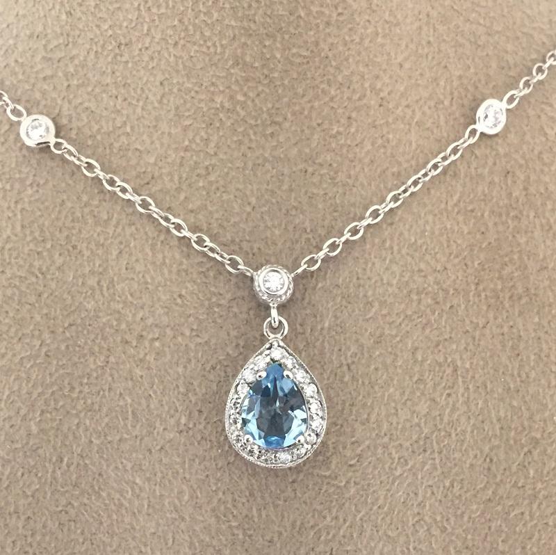 Penny Preville Blue Topaz Diamond Necklace 
18k White Gold 
Blue Topaz 
Diamond 0.40 carat total weight 
Chain 16