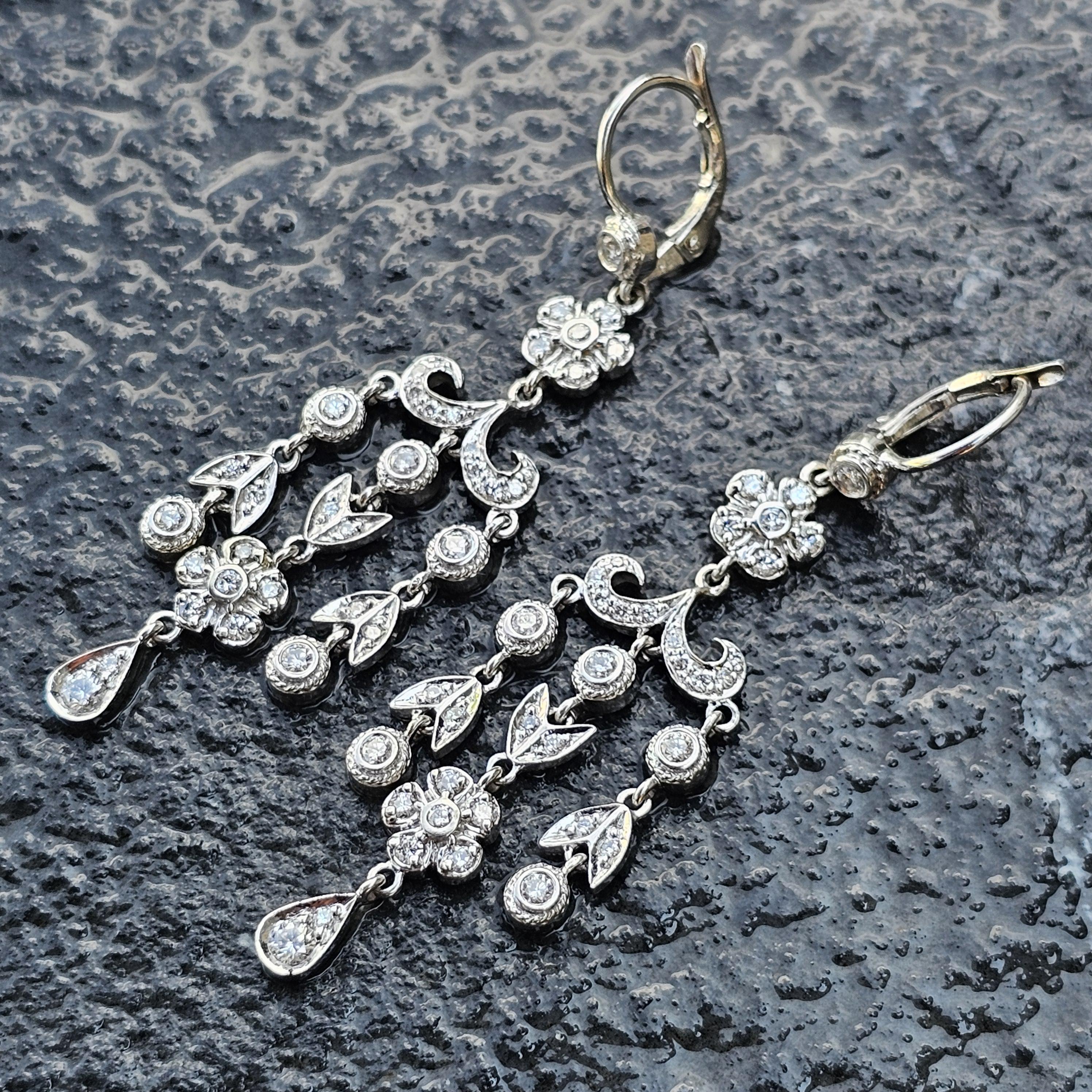 Penny Preville Dangle Diamond Earrings 18k White Gold Chandelier 2.25