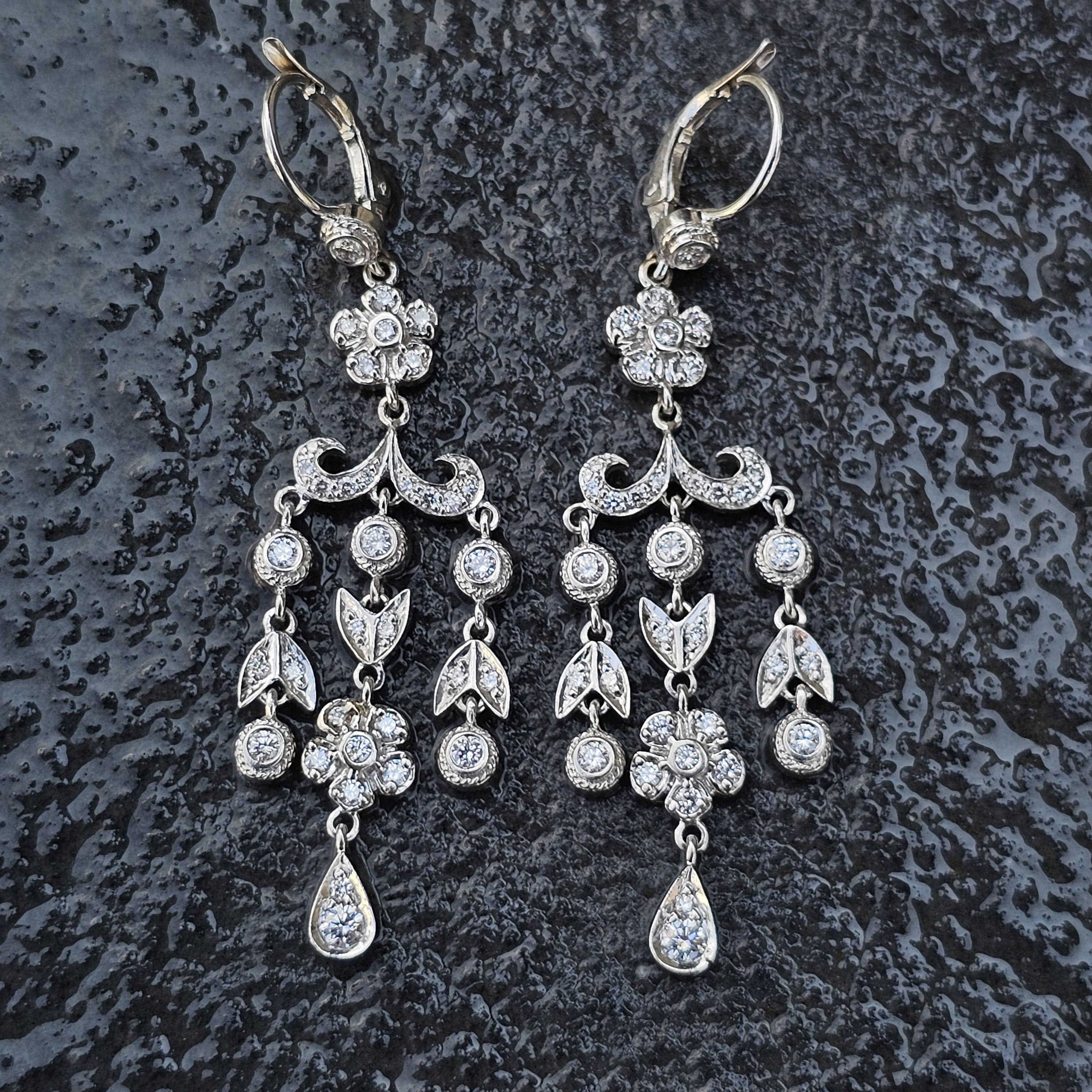 Penny Preville Dangle Diamond Earrings 18k White Gold Chandelier 2.25