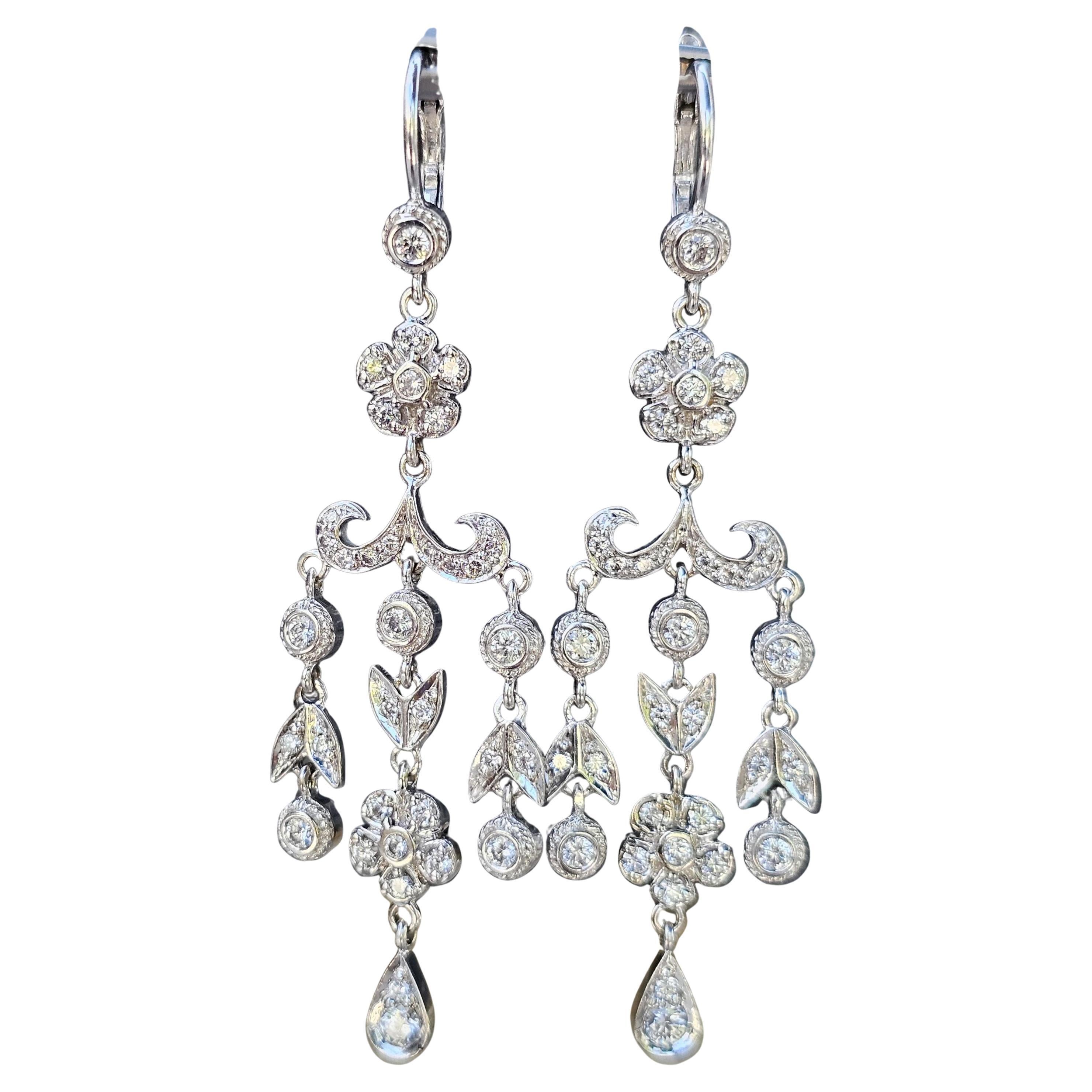 Penny Preville Dangle Diamond Earrings 18k White Gold Chandelier 2.25" 11.5g For Sale