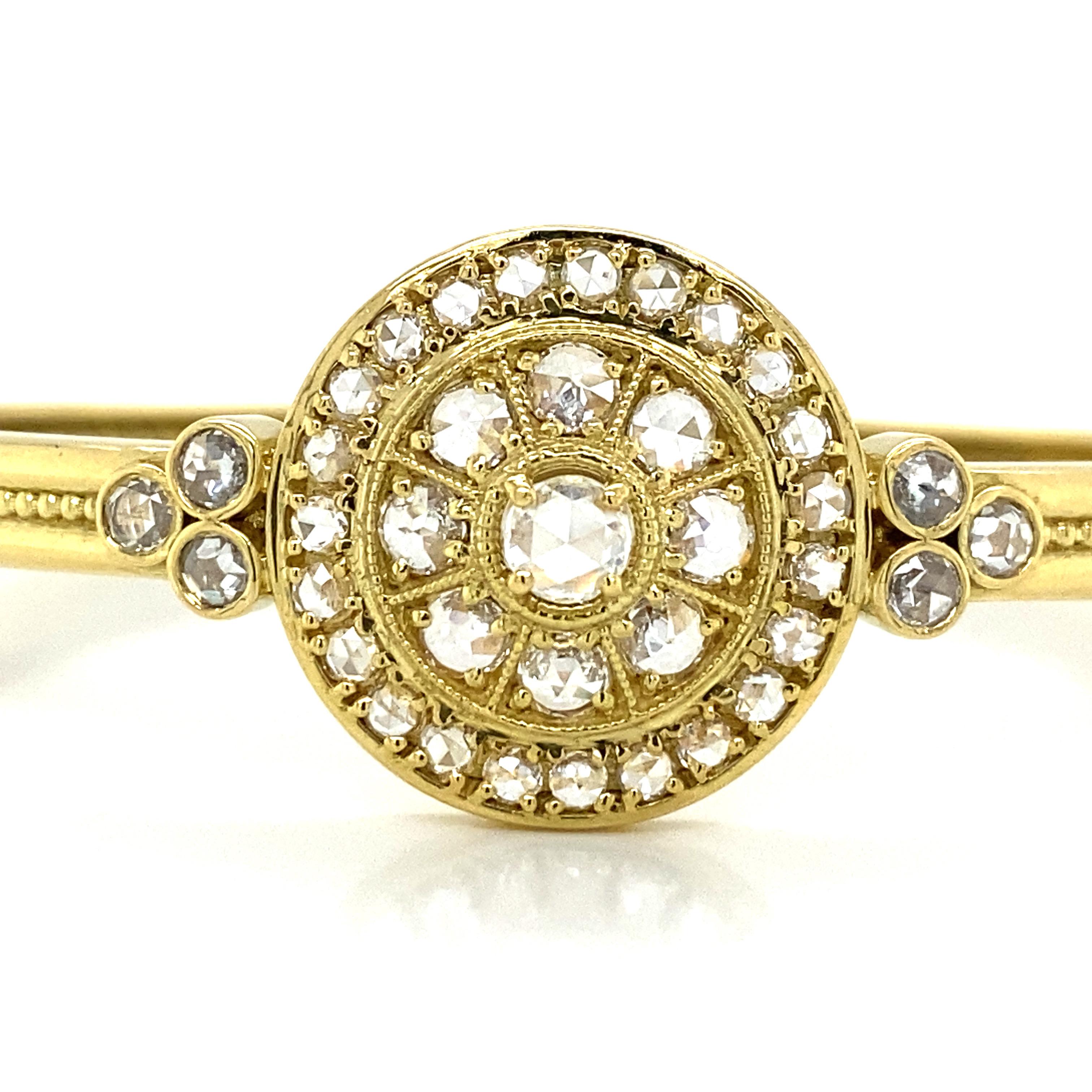 Round Cut Penny Preville Diamond 18k Yellow Gold Bangle Bracelet For Sale