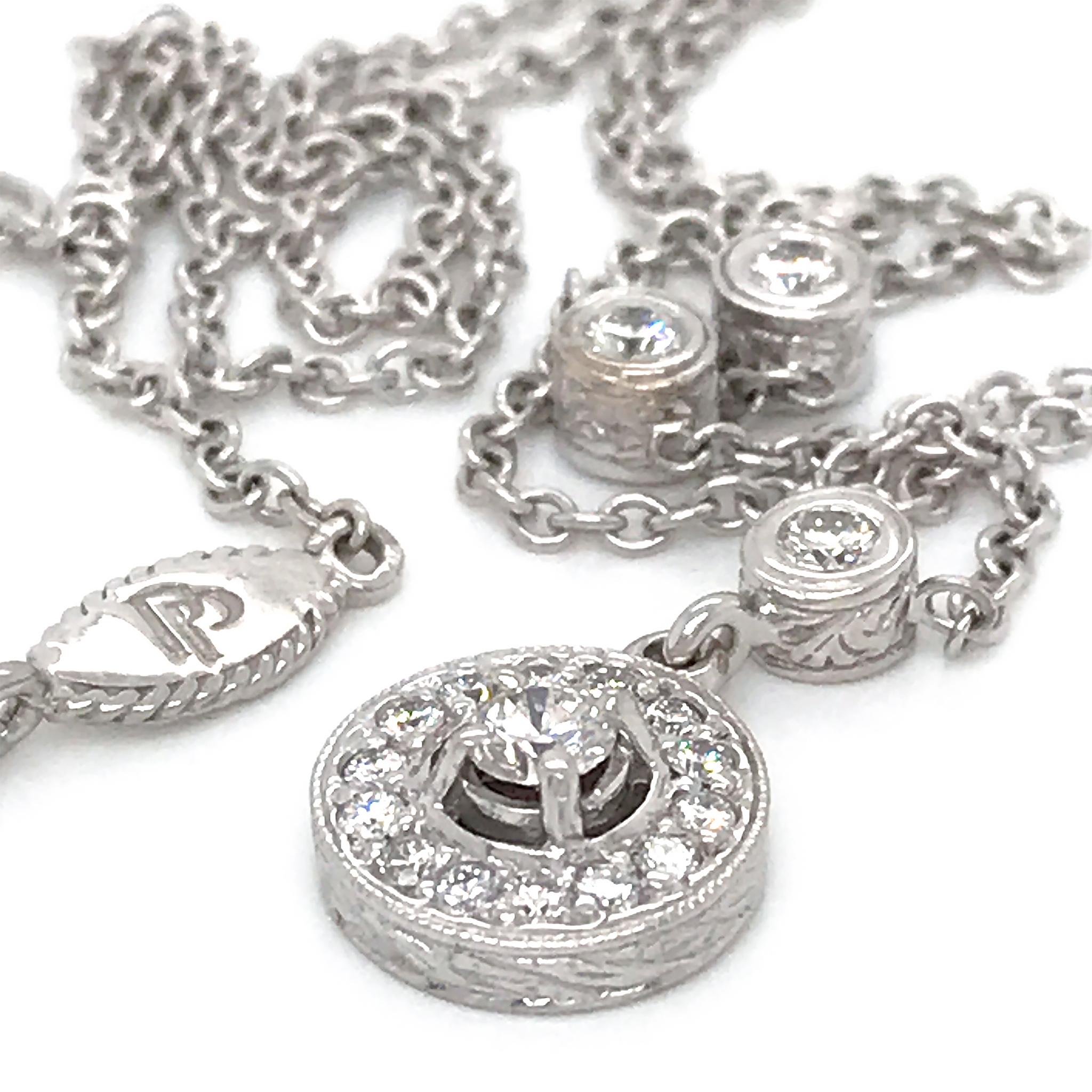 Round Cut Penny Preville Diamond Round Pendant on a Diamond by the Yard Necklace