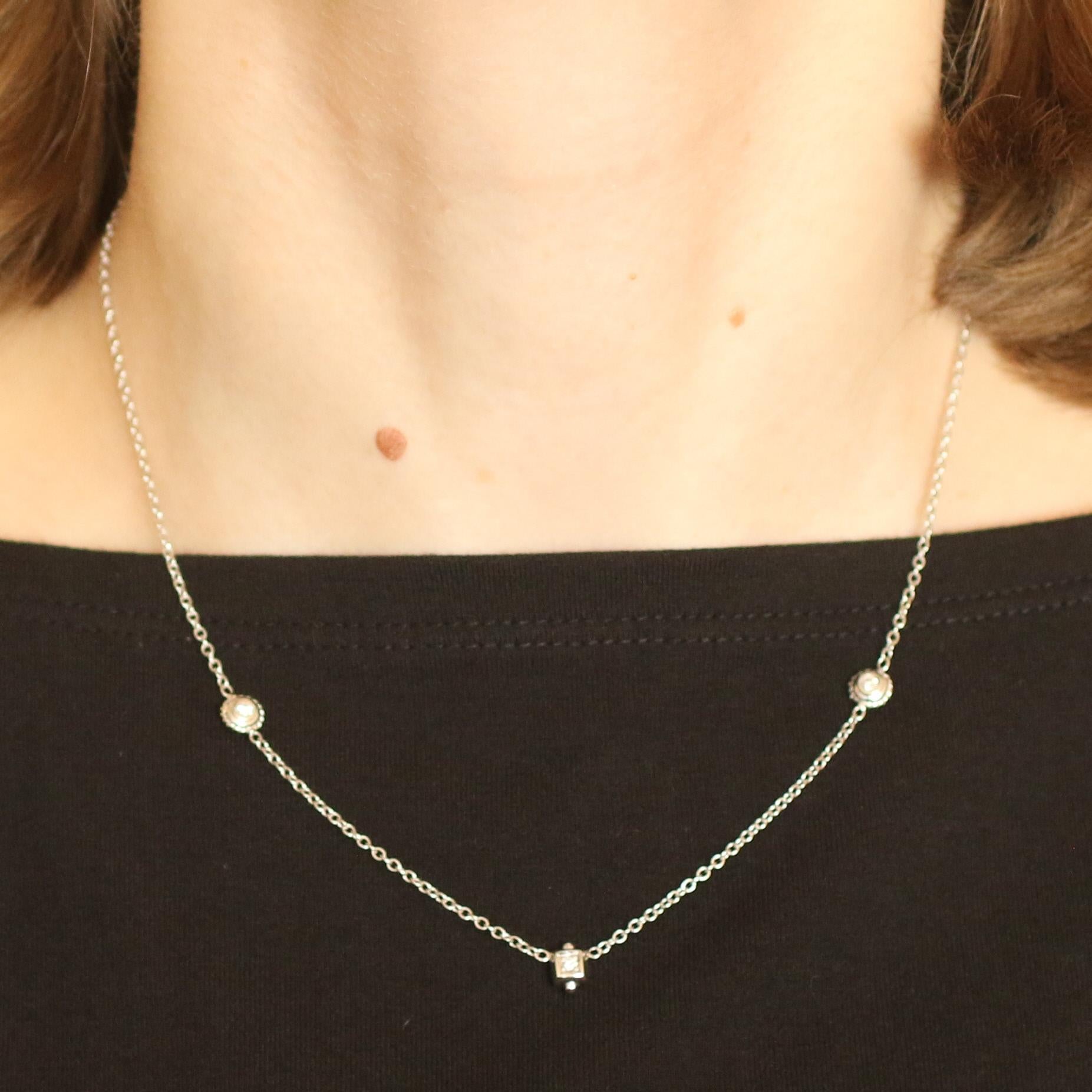Brand: Penny Preville

Metal Content: 18k White Gold

Stone Information: 
Natural Diamonds
Total Carats: 24ctw
Cut: Round Brilliant
Color: G
Clarity: VS1

Necklace Style: Station
Chain Style: Cable
Closure Type: Lobster Claw Clasp

Measurements: