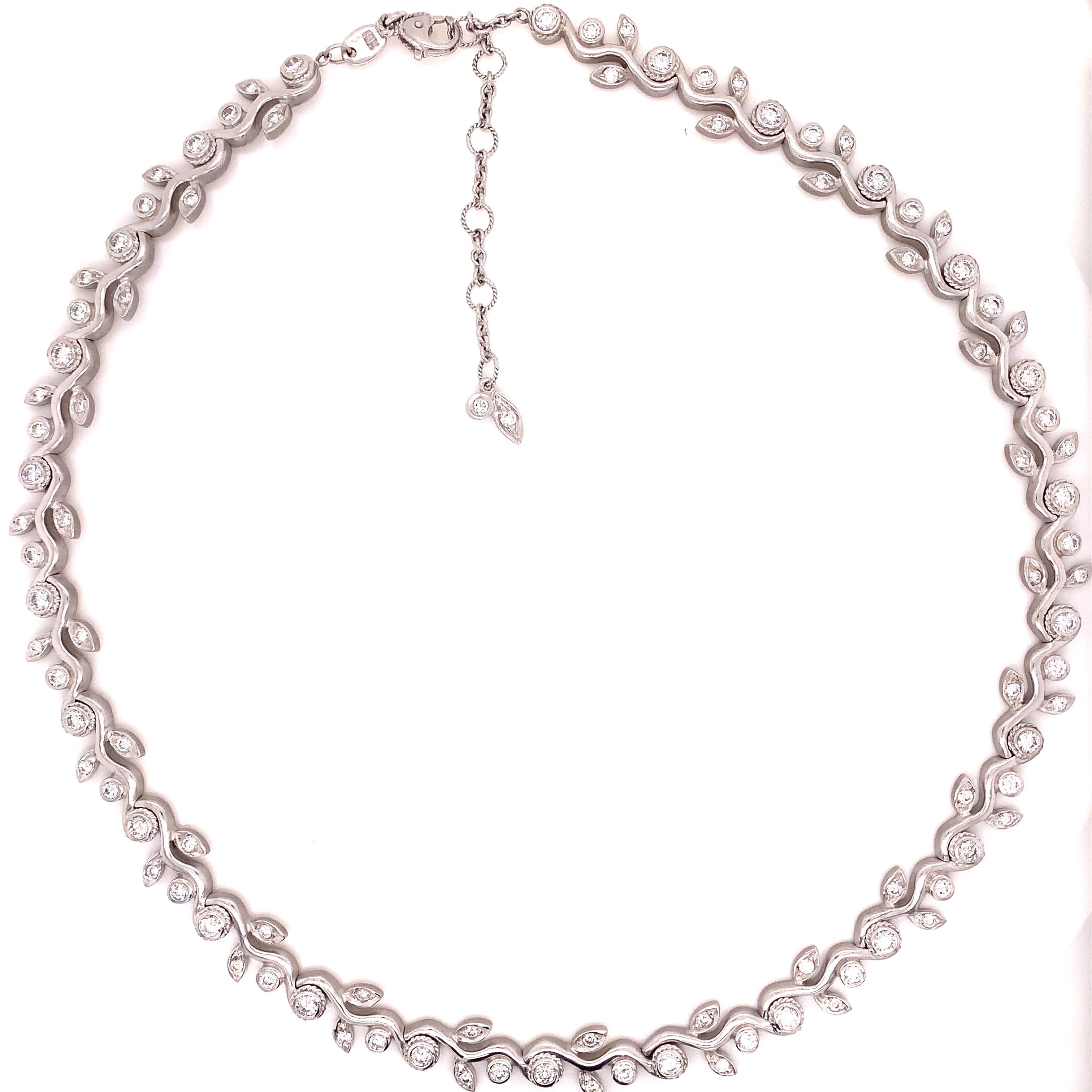 Contemporary Penny Preville Eternity Leaf Platinum and Diamond Choker Necklace