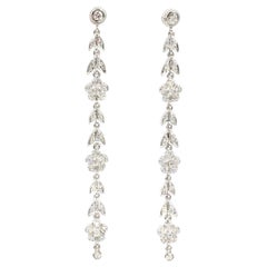 Penny Preville Floral Diamond Long Drop 18 Karat White Gold Earrings