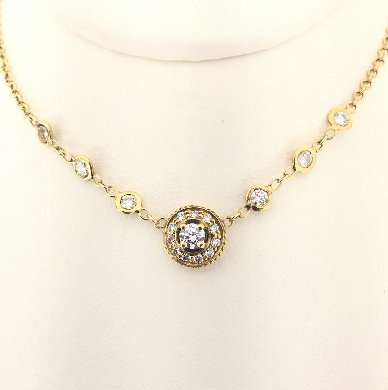Penny Preville Ladies Diamond Necklace 
18k Yellow gold 
Diamond 0.51 carat total weight with 6 Bezel set Diamond on the chain 
Chain 16