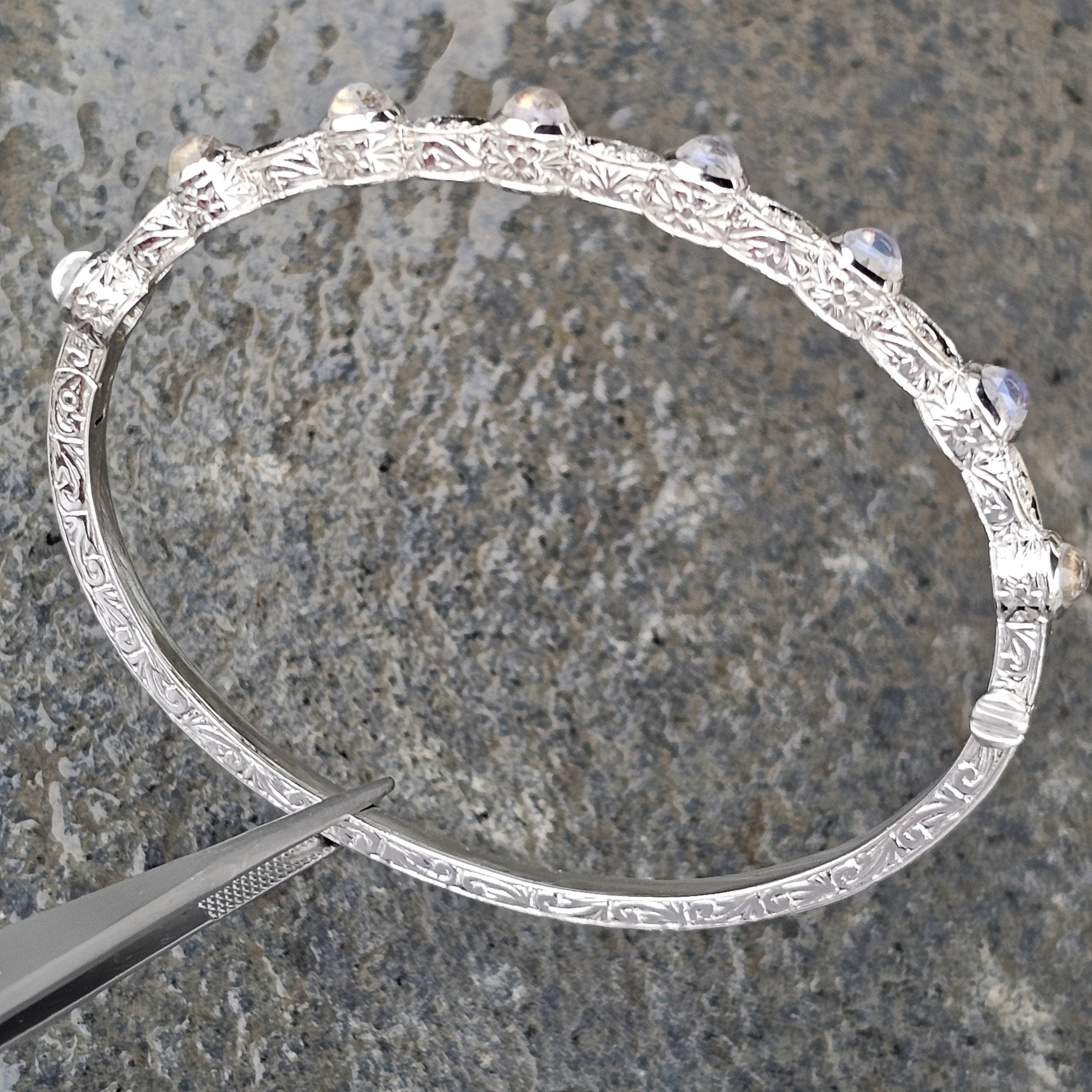 Penny Preville Moonstone Diamond Bracelet Bangle 18k White gold 18.7g 6.5