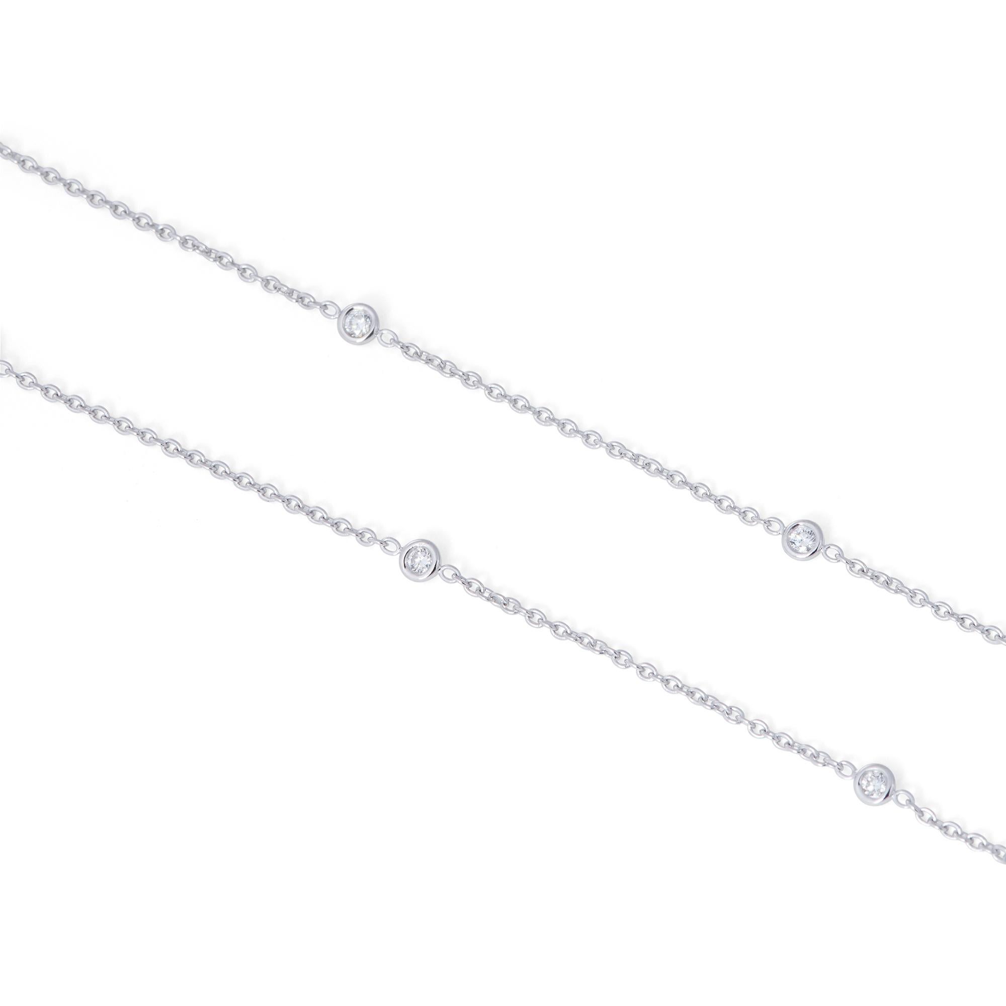 Round Cut Penny Preville White Gold and Diamond Station Necklace