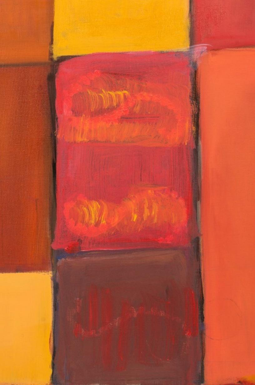 Penny Purpura (American, XX-XXI) New York studio abstract cubism oil on canvas in warm tones, signed to lower verso and edge, unframed.

Dimensions: 24
