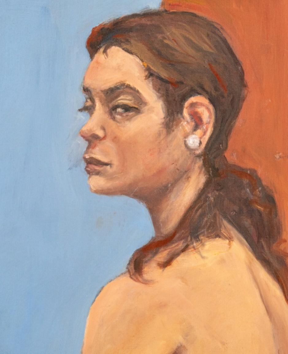 Penny Purpura (américaine, XX-XXI) New York art studio peinture à l'huile figurative sur toile représentant une femme nue assise de dos, signée au verso, non encadrée.

Dimensions : 36