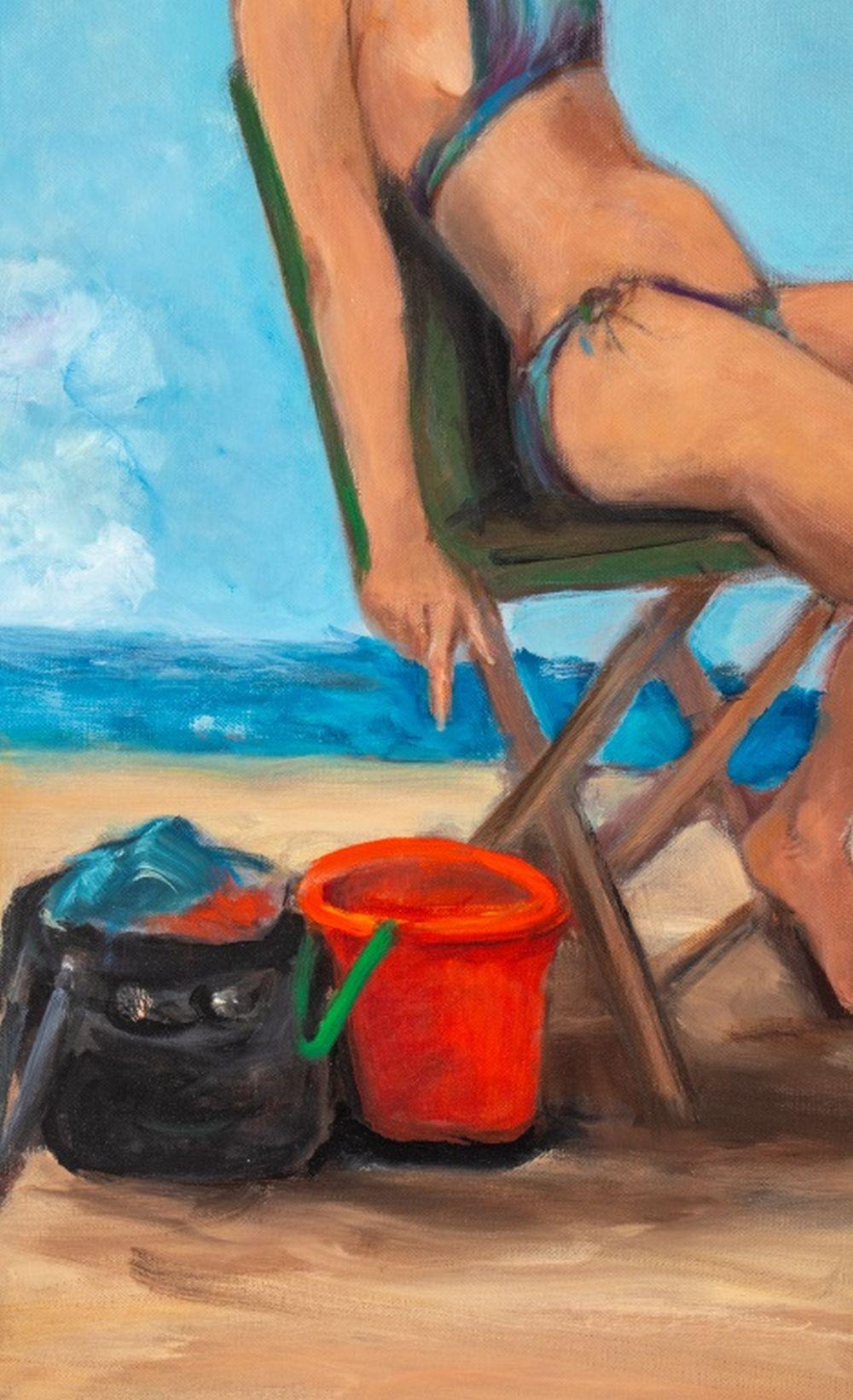 Strand-Szene (Grau), Figurative Painting, von Penny Purpura