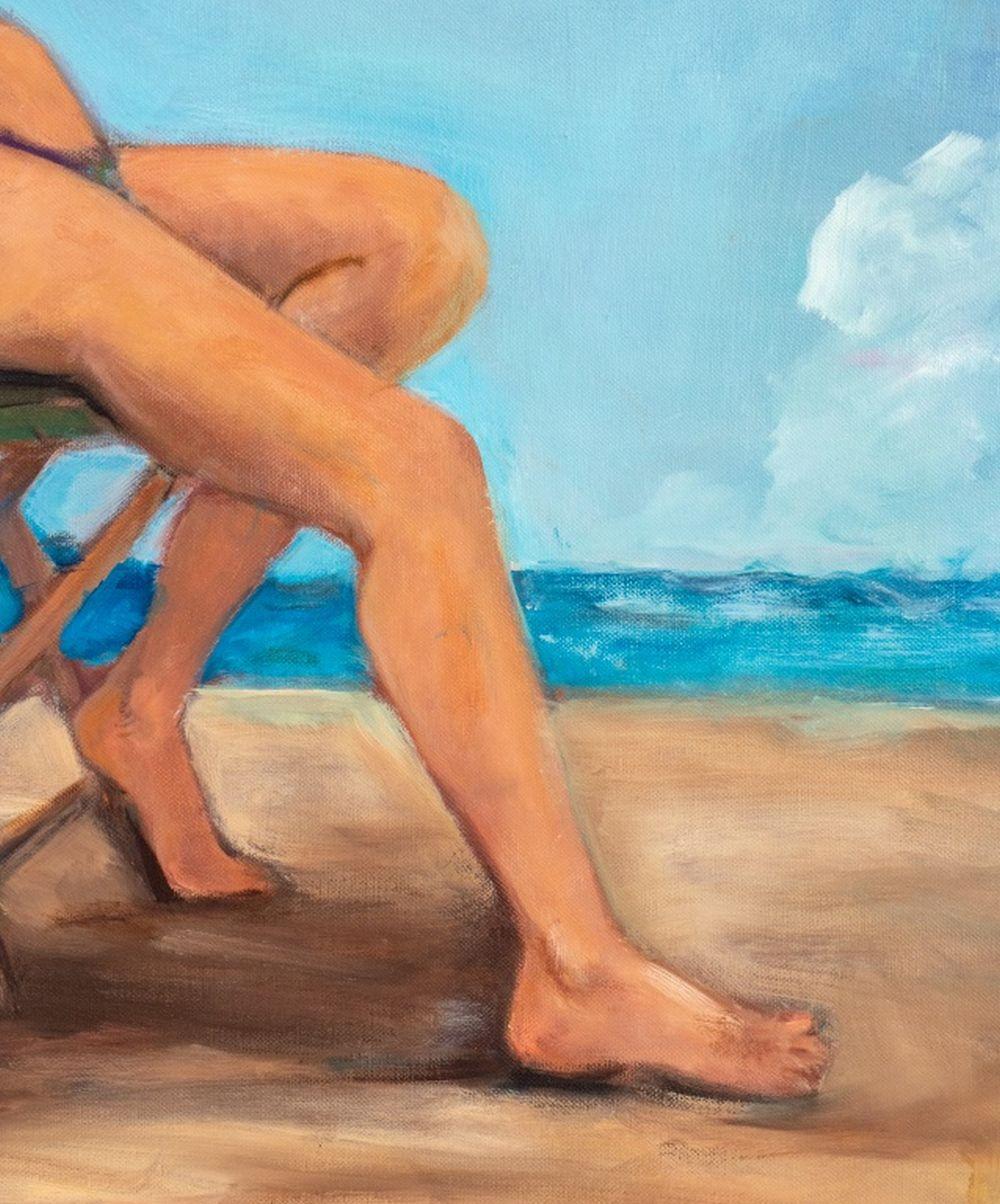 Penny Purpura (Amerikanerin, XX-XXI), Strandszene, Öl auf Leinwand, Darstellung einer sitzenden Frau im Bikini, signiert am Rand, ungerahmt. 30