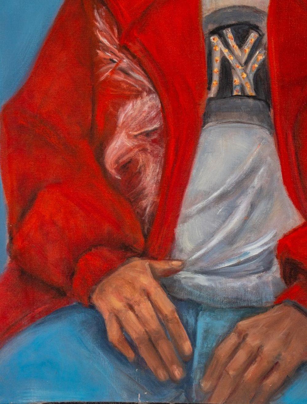 Portrait of a New Yorker - Red Portrait Painting by Penny Purpura
