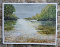 Un río fluye.  Paisaje inglés contemporáneo